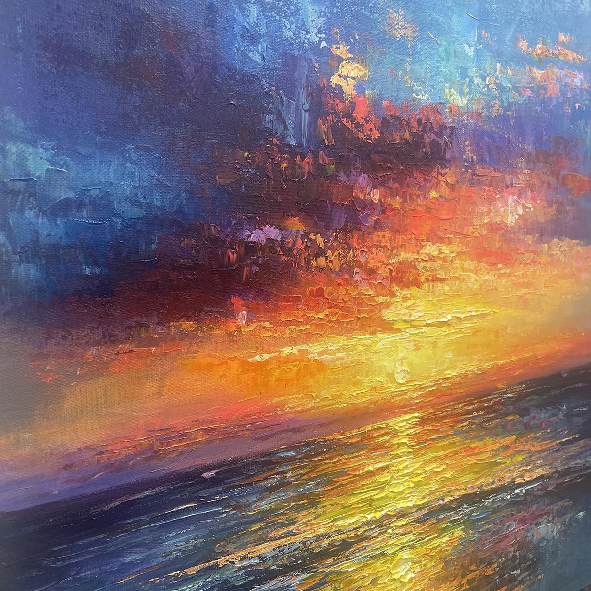 "Eternal Radiance" – Modern Impressionist Sunset Seascape Impasto Painting | Luxury Bold Statement Wall Art#BE038