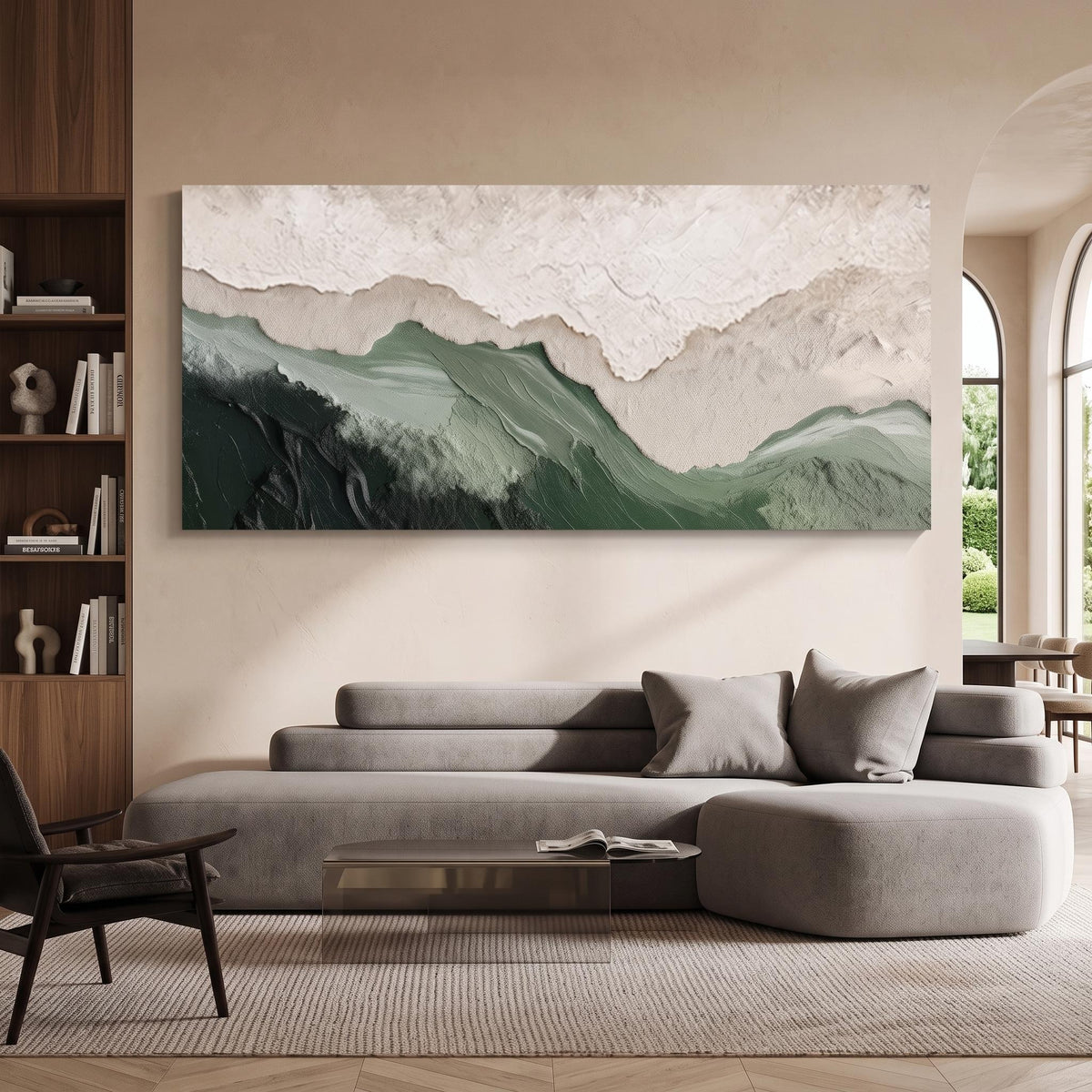 "Layered Mountain" - Modern Heavy Impasto Landscape Artwork | Beige Palette Knife Painting | Luxury Horizontal Wall Art #PT 2631