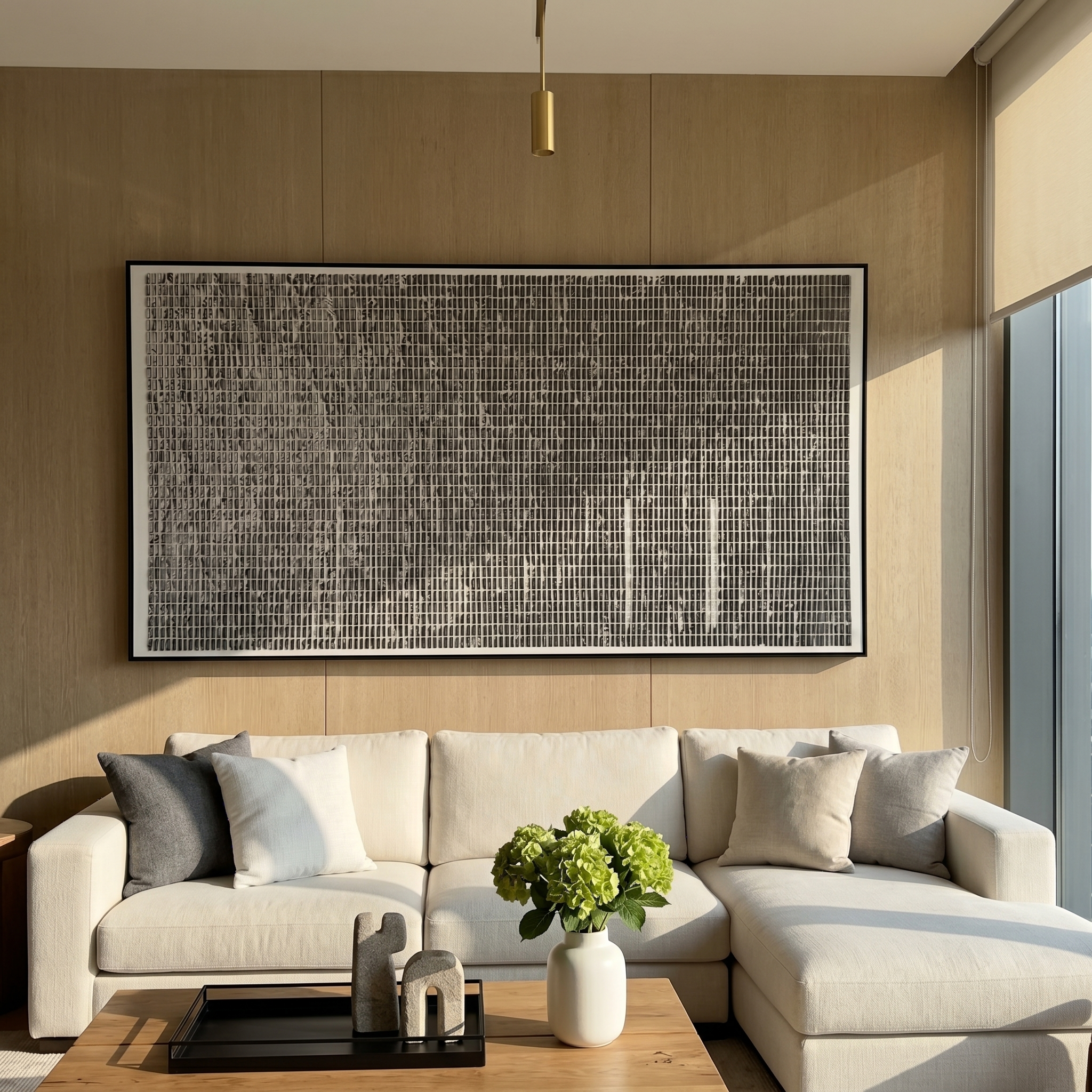 "Monochrome Grid Textured Relief" – Modern Heavy Impasto Minimal Geometric Abstract | 3D Charcoal Grey & Off-White Palette Knife Painting | Luxury Horizontal Wall Art #PT 577