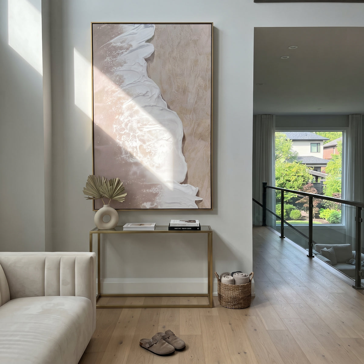 "Sand Tidal Glow" is a 100% hand-painted seascape created with professional oil and acrylic paints on high-quality canvas. Its beige & white palette and visible textured strokes give every piece authentic handmade variation and tactile depth.