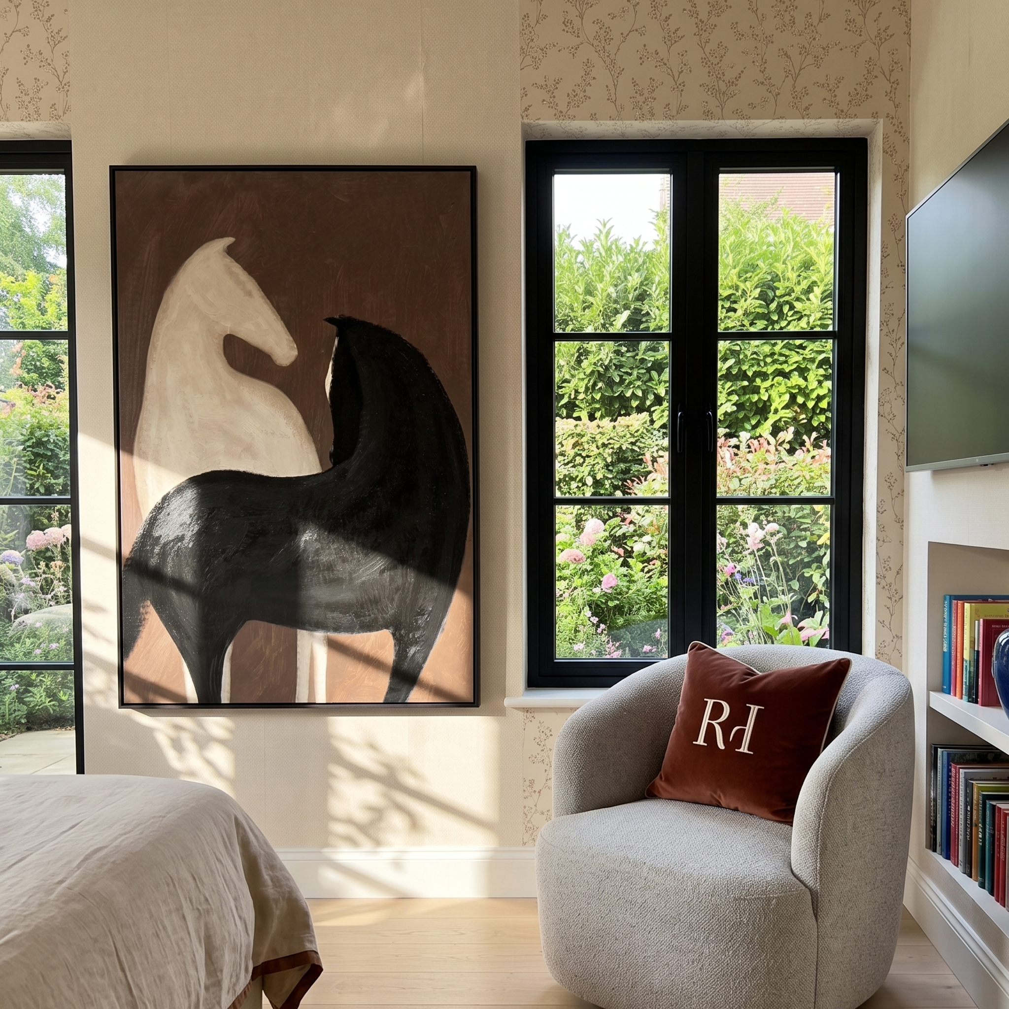 "Dual Yin-Yang Horses Embrace" – Modern Heavy Impasto Minimal Equine Figurative | 3D Cocoa Brown & Cream Ivory Palette Knife Painting | Luxury Vertical Wall Art #AB 527