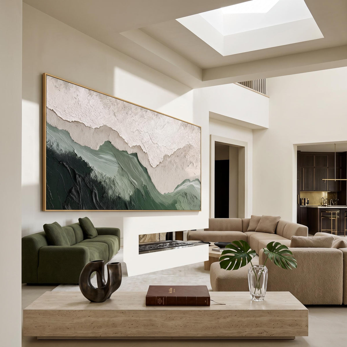 "Layered Mountain" - Modern Heavy Impasto Landscape Artwork | Beige Palette Knife Painting | Luxury Horizontal Wall Art #PT 2631