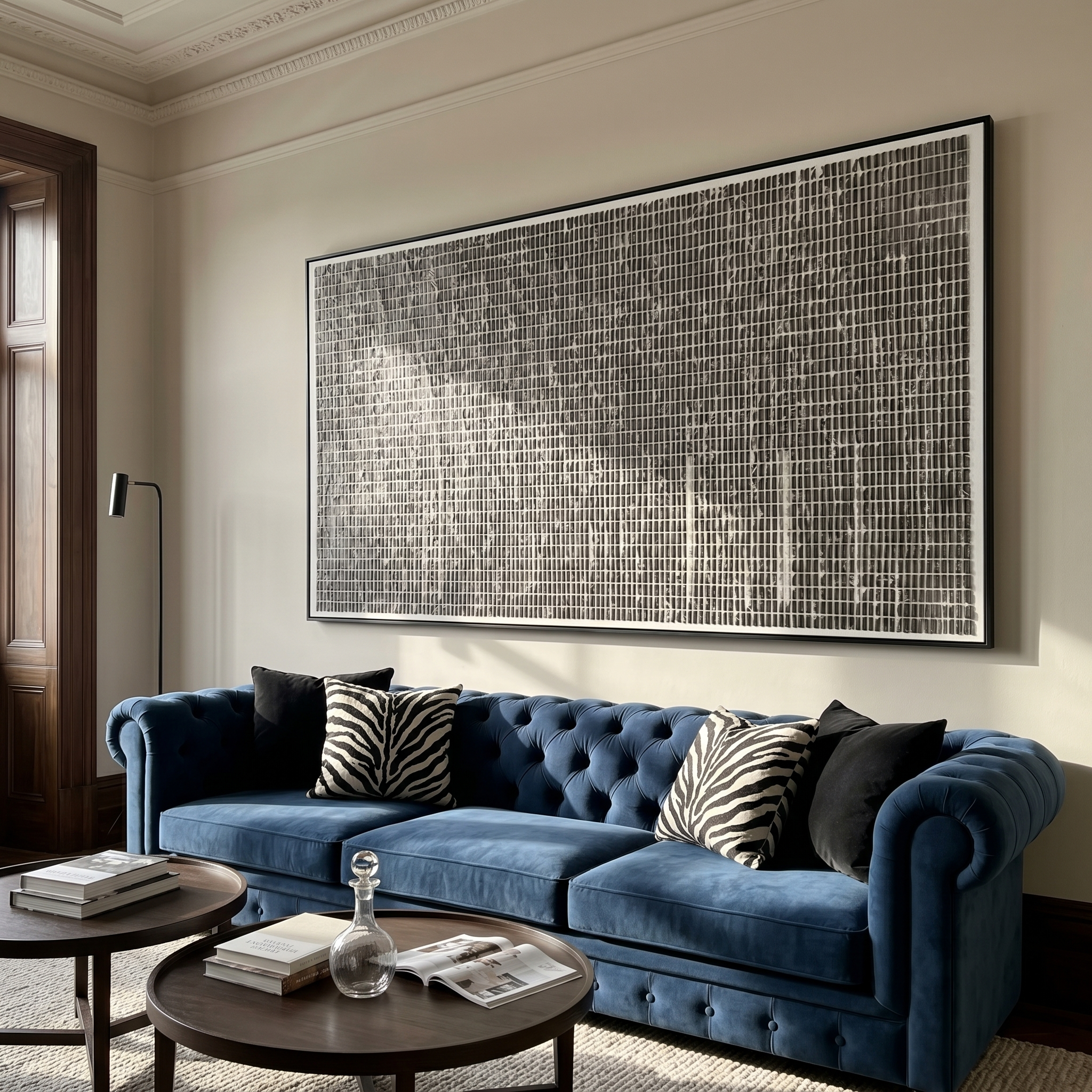 "Monochrome Grid Textured Relief" – Modern Heavy Impasto Minimal Geometric Abstract | 3D Charcoal Grey & Off-White Palette Knife Painting | Luxury Horizontal Wall Art #PT 577
