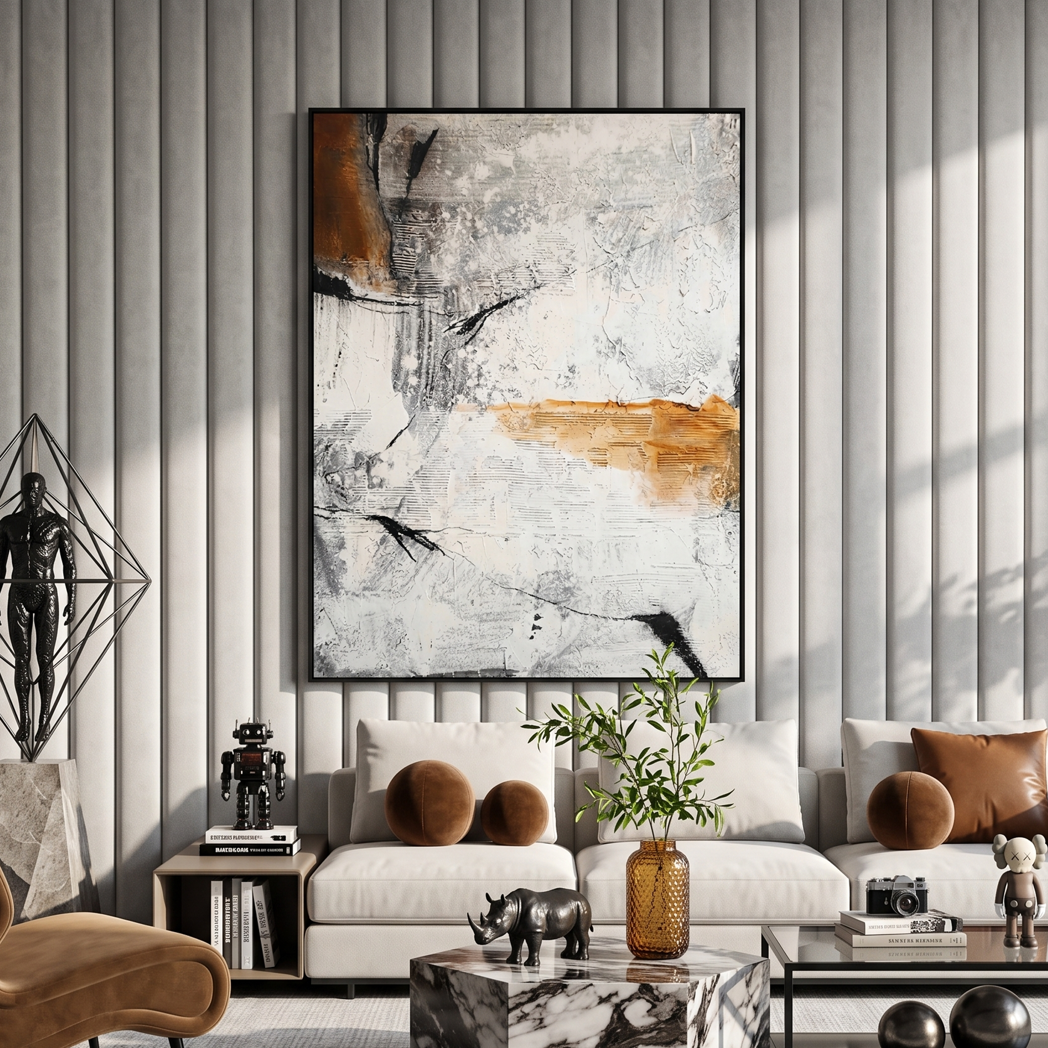"Cracked Amber Neutral Texture Abstract" – Modern Heavy Impasto Wabi-Sabi Abstract Relief | 3D Ivory Ash & Burnt Bronze Palette Knife Painting | Luxury Vertical Wall Art #PT 574