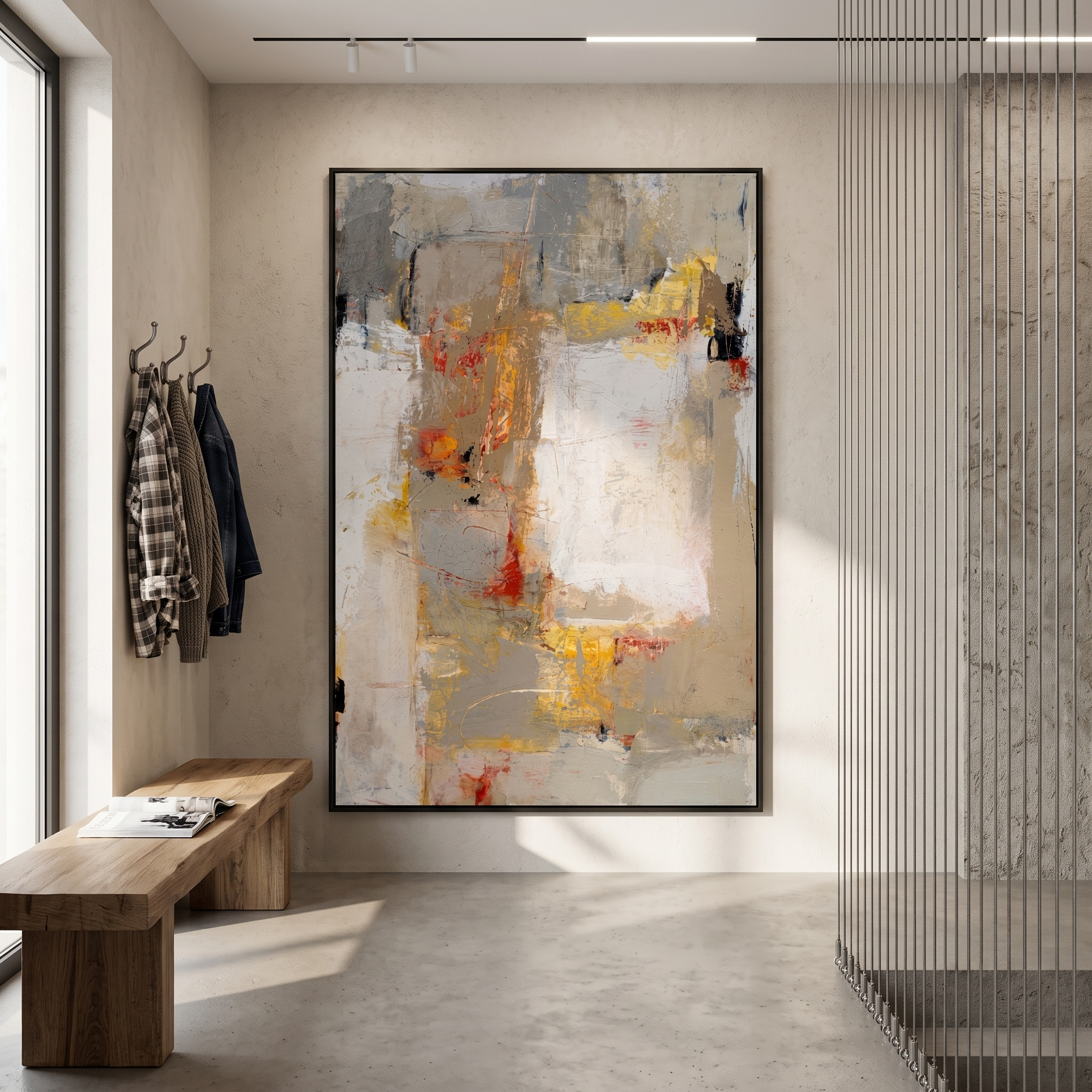 "Earthy Ochre Neutral Abstract Layers" – Modern Heavy Impasto Contemporary Abstract | 3D Warm Taupe & Fiery Russet Palette Knife Painting | Luxury Vertical Wall Art #PT 573