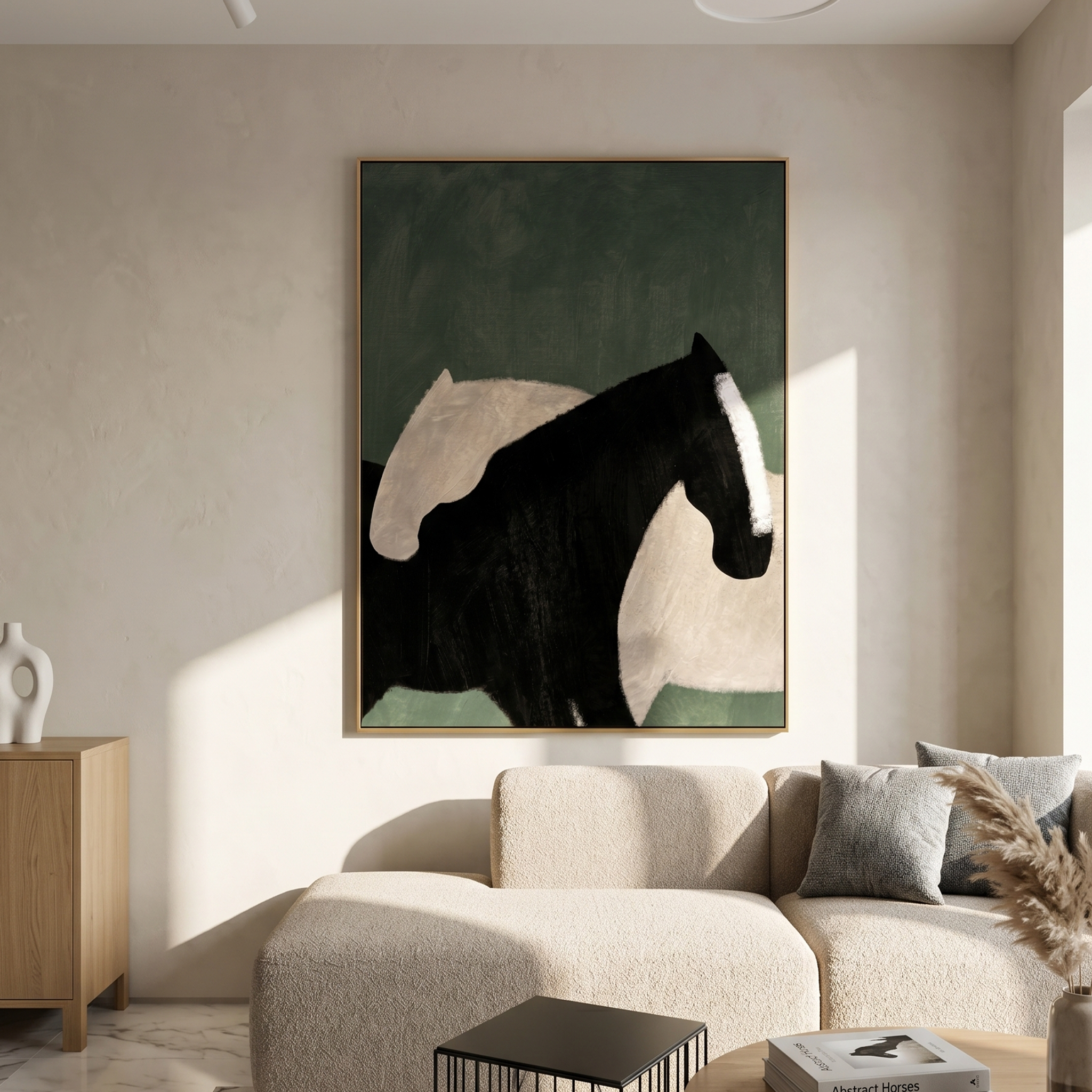"Shadow Horse" - Minimalist Black Horse Portrait | Textured Modern Equestrian Oil Painting | Luxury Vertical Wall Art #PT 587