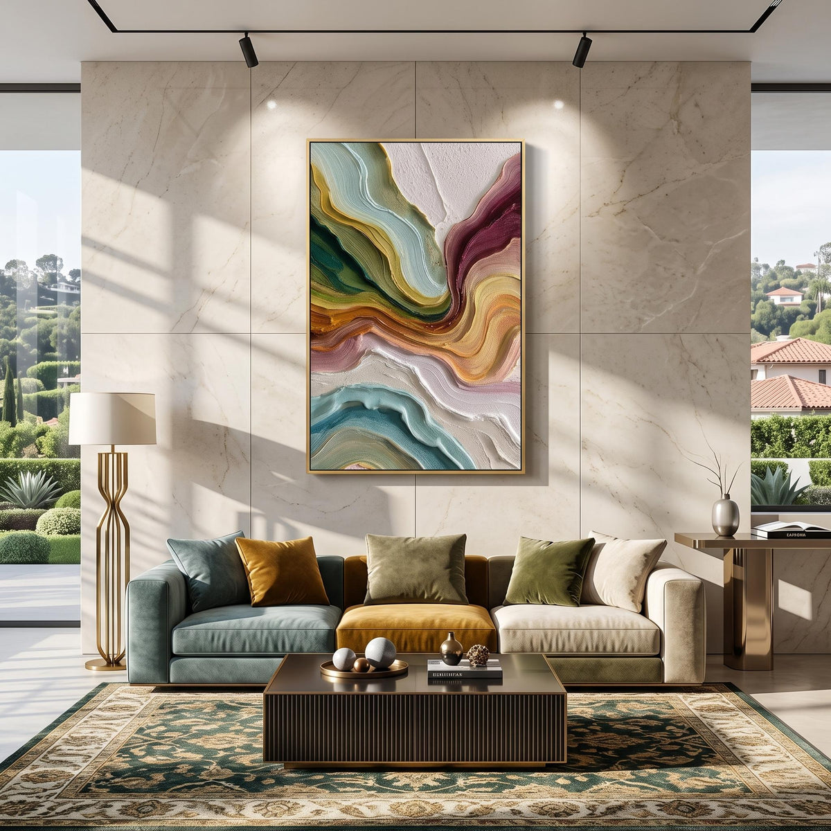 "Multicolor Layer Flow Abstract Wall" - Modern Heavy Impasto Abstract Artwork | Beige Palette Knife Painting | Luxury Vertical Wall Art #PT 2621
