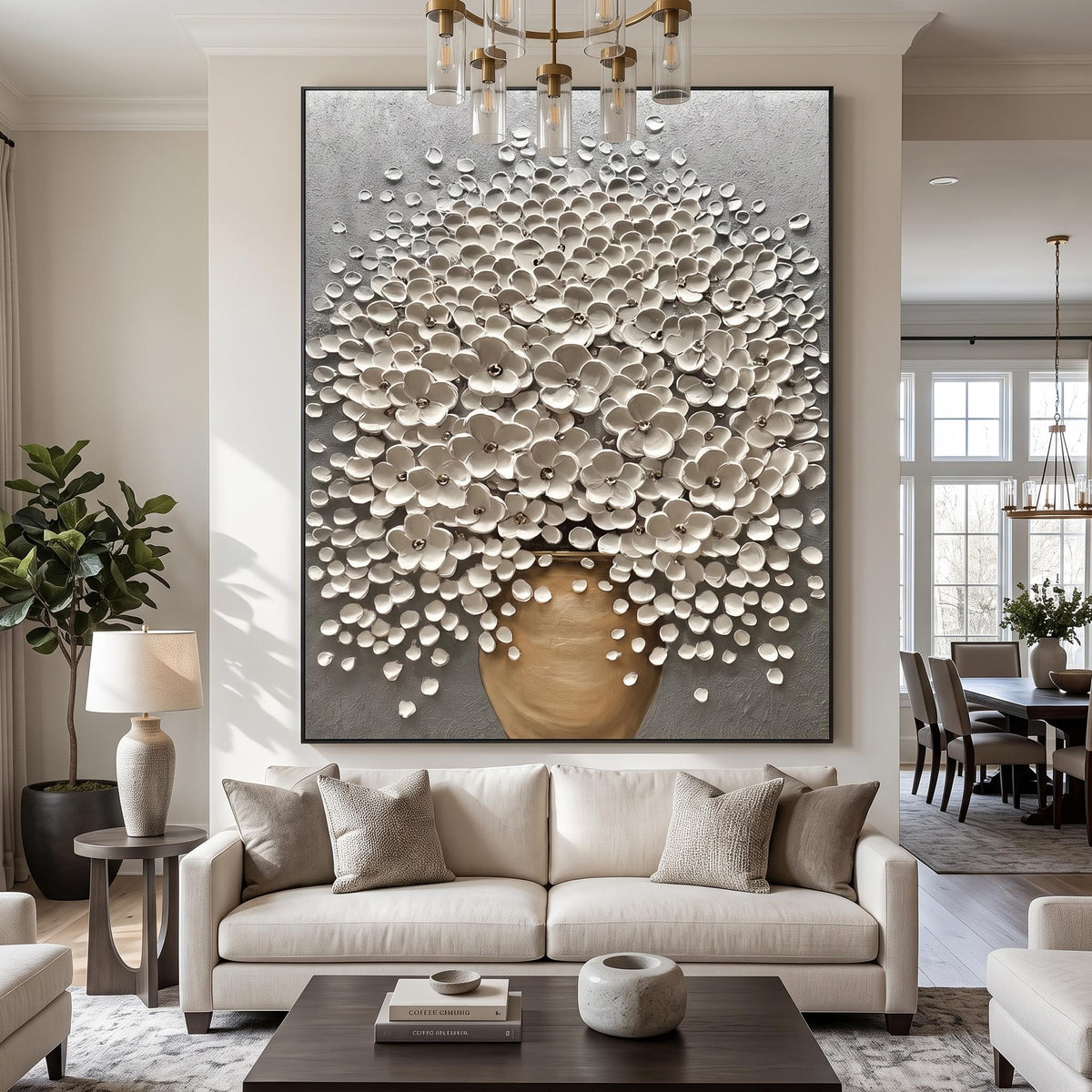 "Luxury 3D Blossom Wall" - Modern Heavy Impasto Floral Abstract | 3D Grey Palette Knife Painting | Luxury Vertical Wall Art #PT 2616