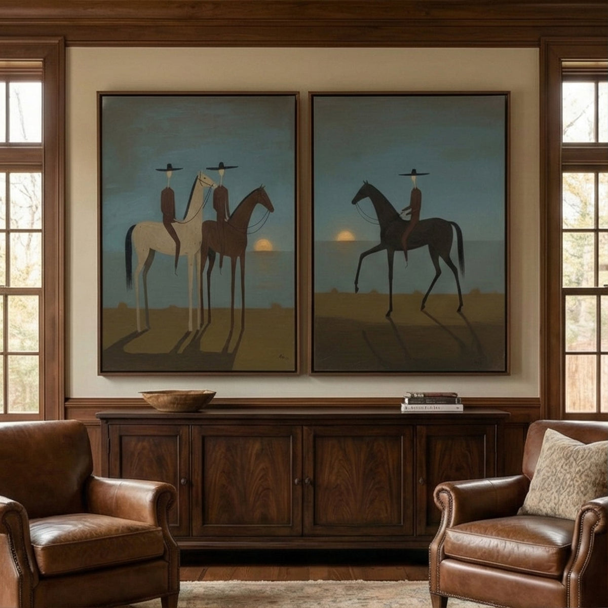 "Sunset Riders Set" - Modern Heavy Impasto Abstract Artwork | Beige & Golden Palette Knife Painting | Luxury Two-Panel Vertical Wall Art #PT 2594