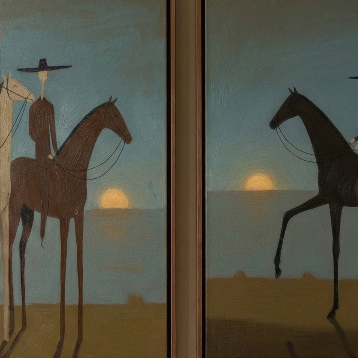 "Sunset Riders Set" - Modern Heavy Impasto Abstract Artwork | Beige & Golden Palette Knife Painting | Luxury Two-Panel Vertical Wall Art #PT 2594