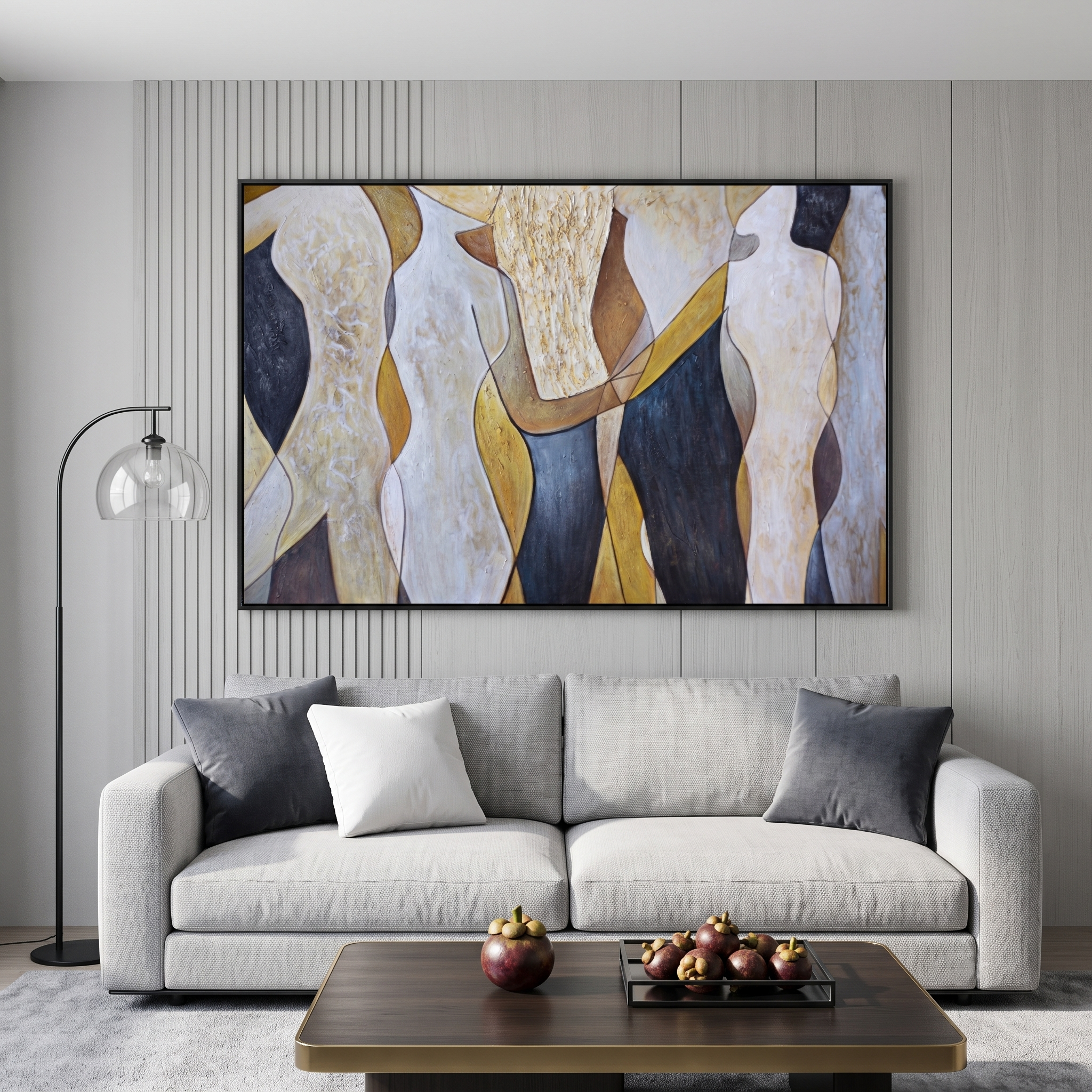 "Golden Veil Figures" - Modern Abstract Figurative Painting | Textured Neutral & Gold Canvas Wall Art | Luxury Horizontal Wall Art #PT 593