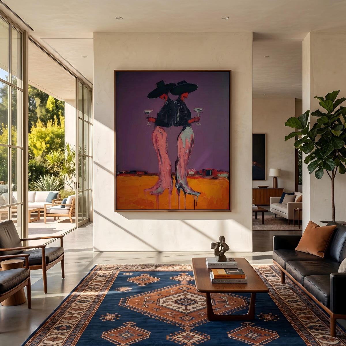 "Desert Cowgirl" - Modern Heavy Impasto Western Animal Artwork | Orange Palette Knife Painting | Luxury Vertical Wall Art #PT 2639