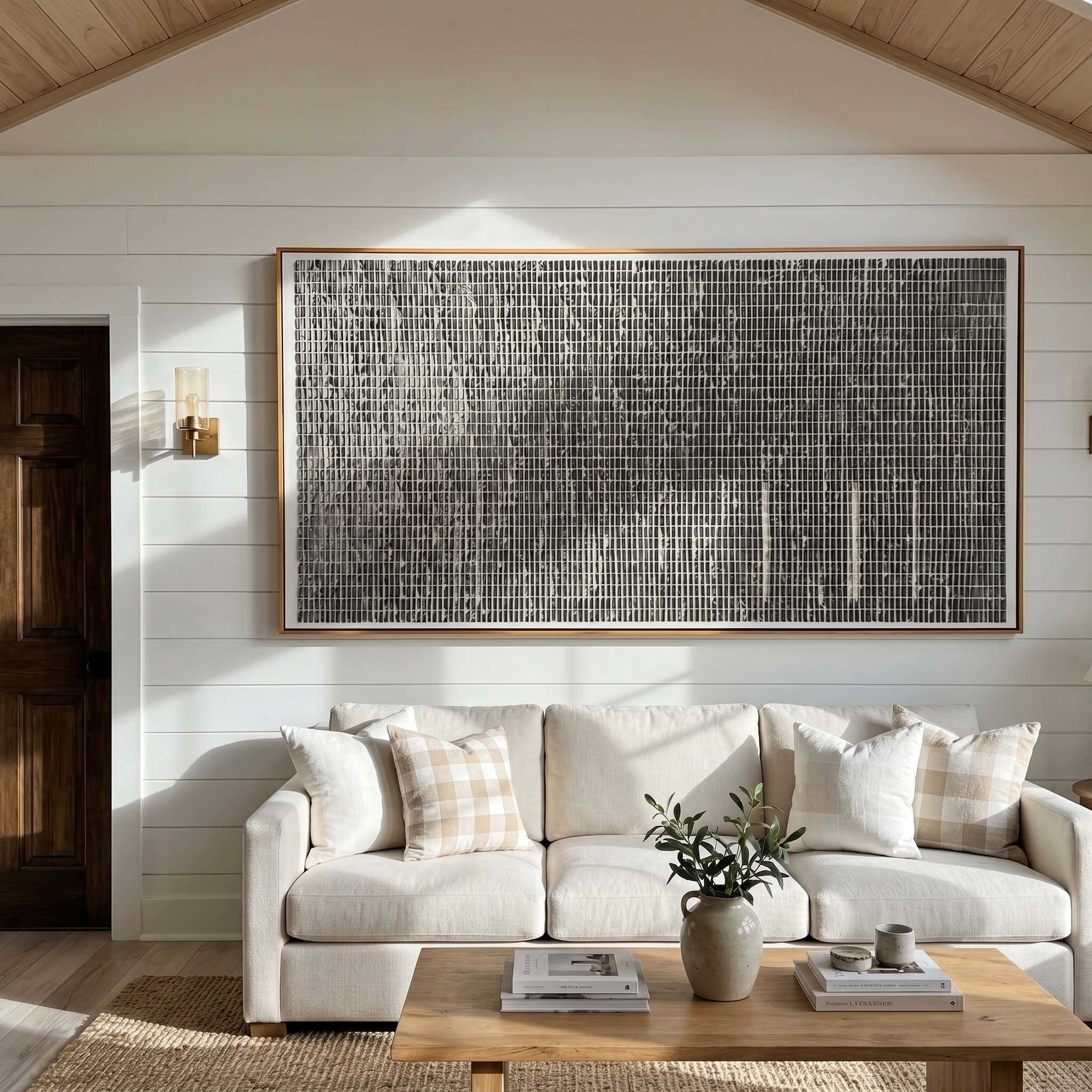 "Monochrome Grid Textured Relief" – Modern Heavy Impasto Minimal Geometric Abstract | 3D Charcoal Grey & Off-White Palette Knife Painting | Luxury Horizontal Wall Art #PT 577