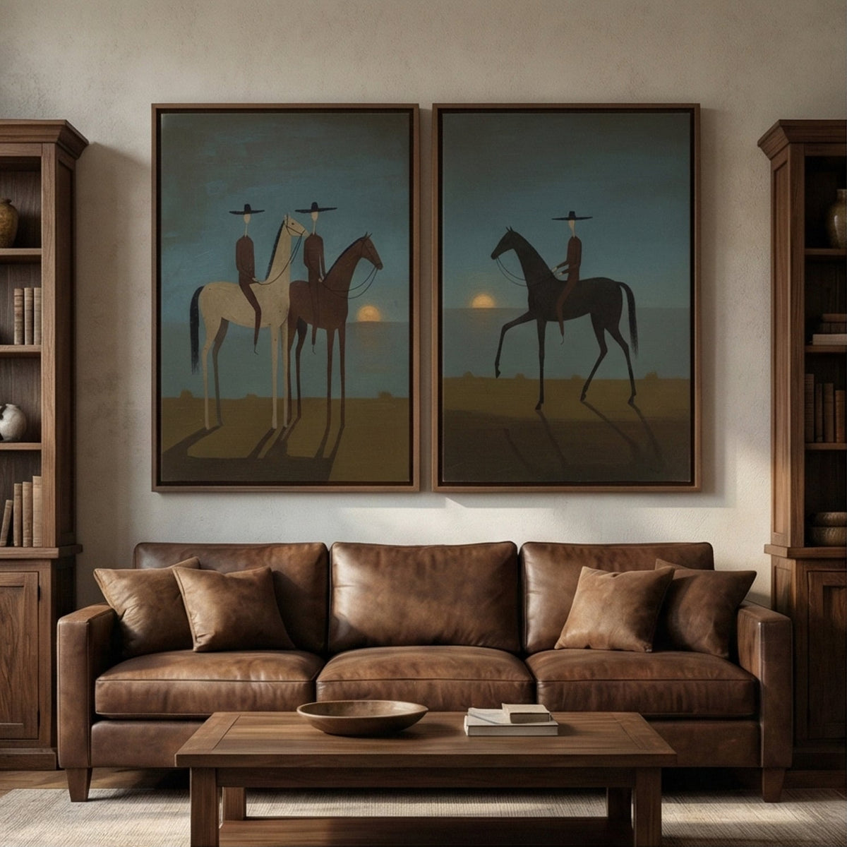 "Sunset Riders Set" - Modern Heavy Impasto Abstract Artwork | Beige & Golden Palette Knife Painting | Luxury Two-Panel Vertical Wall Art #PT 2594