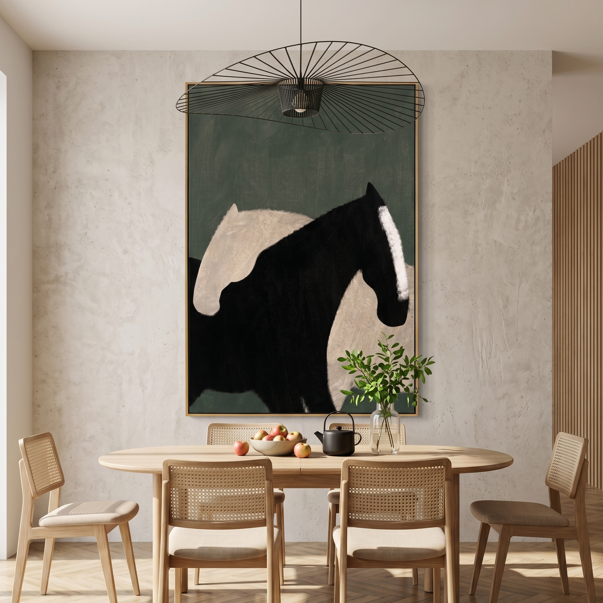 "Shadow Horse" - Minimalist Black Horse Portrait | Textured Modern Equestrian Oil Painting | Luxury Vertical Wall Art #PT 587