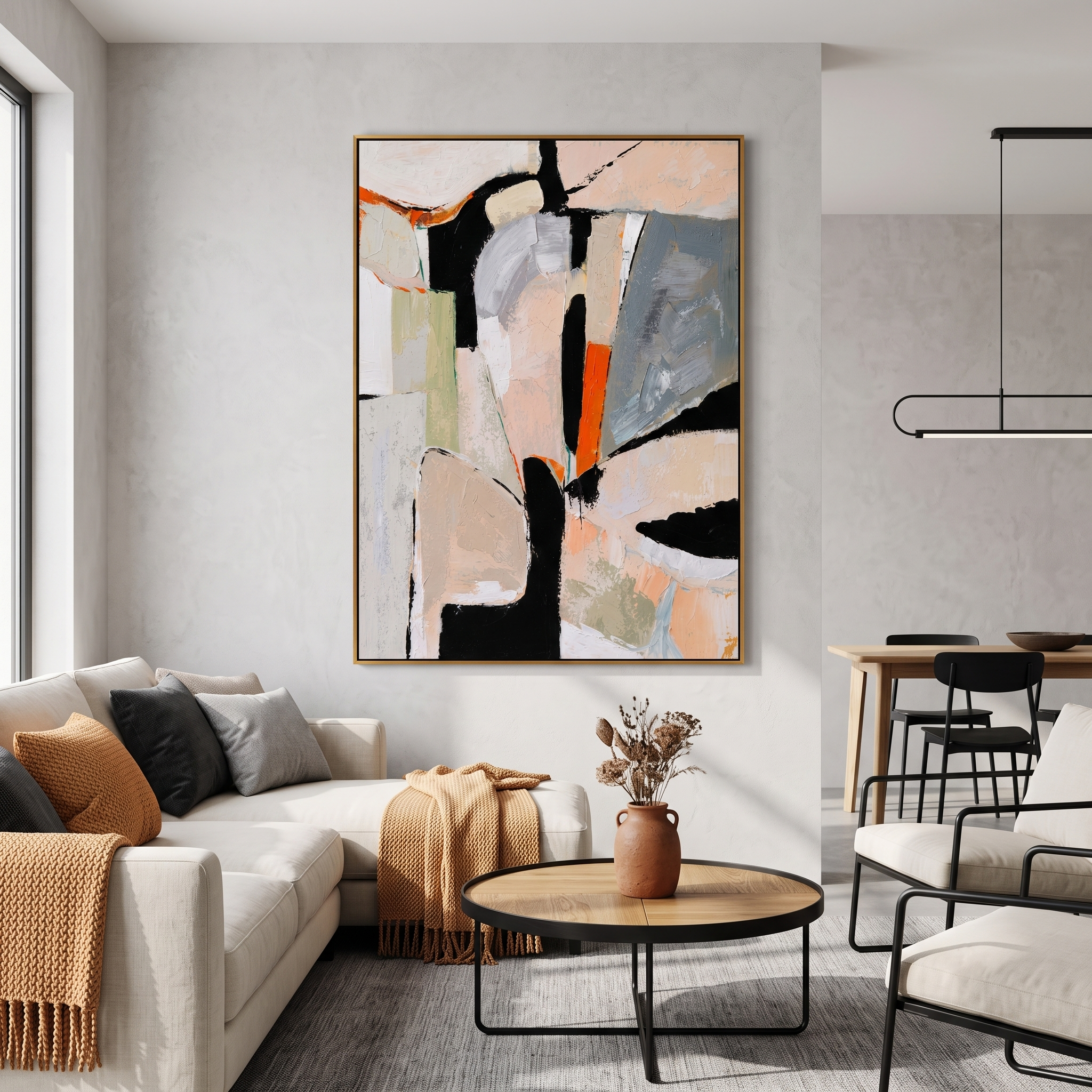 "Fragmented Figure" - Modern Abstract Figurative Painting | Textured Neutral Black & Rust Canvas Art | Luxury Vertical Wall Art #PT 589