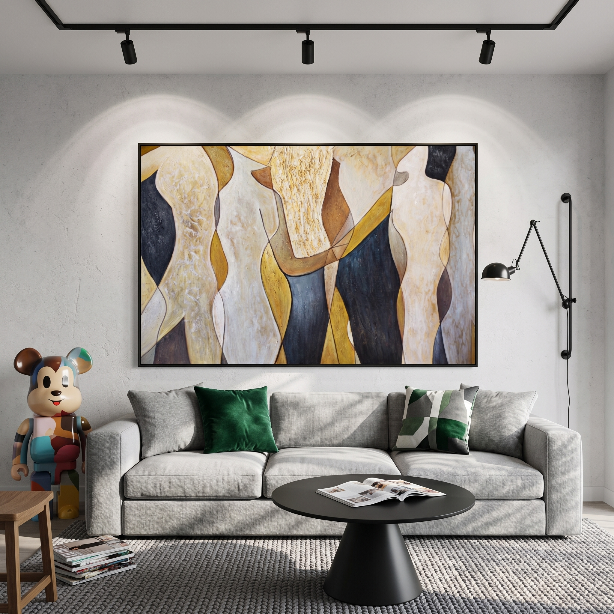"Golden Veil Figures" - Modern Abstract Figurative Painting | Textured Neutral & Gold Canvas Wall Art | Luxury Horizontal Wall Art #PT 593