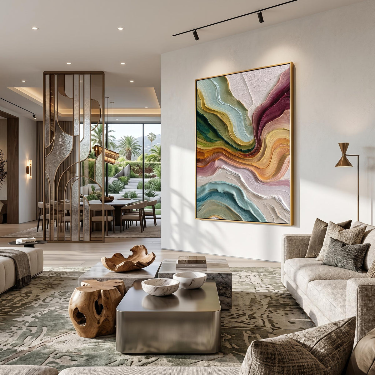 "Multicolor Layer Flow Abstract Wall" - Modern Heavy Impasto Abstract Artwork | Beige Palette Knife Painting | Luxury Vertical Wall Art #PT 2621