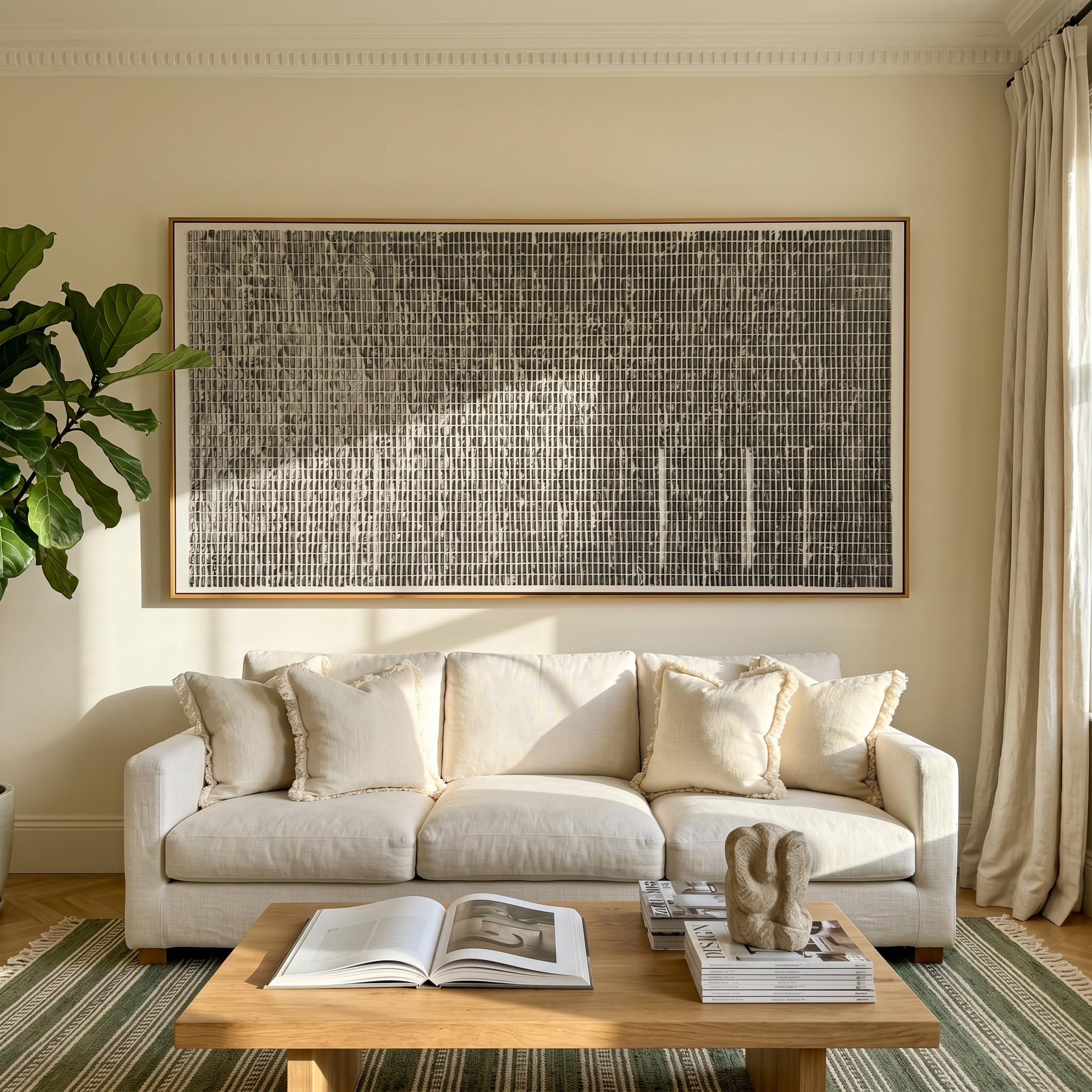 "Monochrome Grid Textured Relief" – Modern Heavy Impasto Minimal Geometric Abstract | 3D Charcoal Grey & Off-White Palette Knife Painting | Luxury Horizontal Wall Art #PT 577