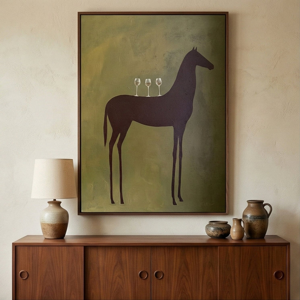 "Quiet Toast" - Modern Heavy Impasto Western Animal Artwork | Green Palette Knife Painting | Luxury Vertical Wall Art #PT 2659