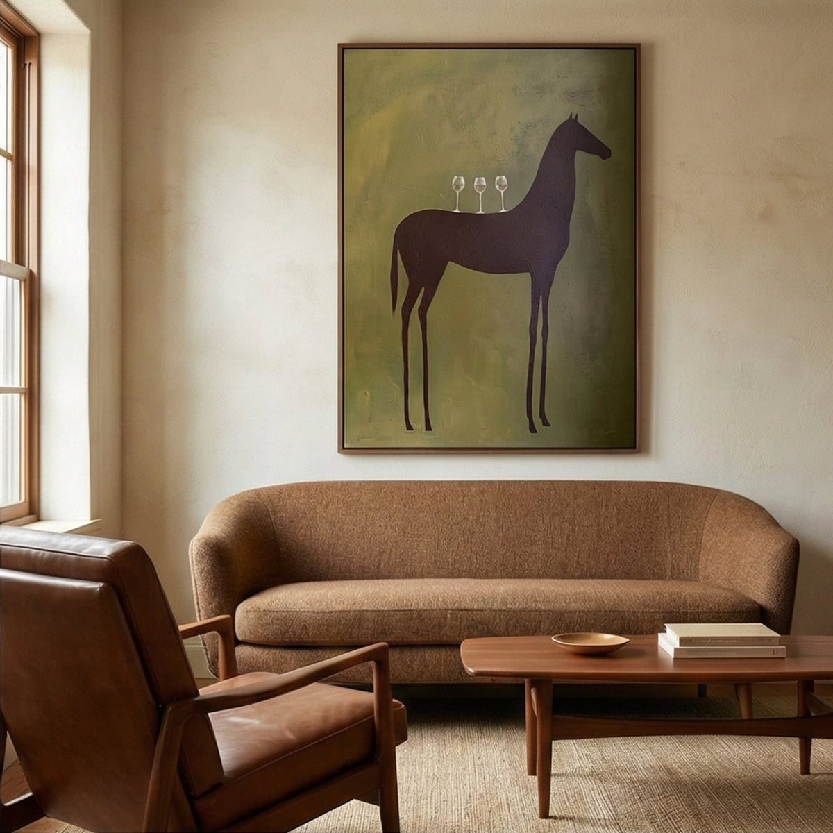 "Quiet Toast" - Modern Heavy Impasto Western Animal Artwork | Green Palette Knife Painting | Luxury Vertical Wall Art #PT 2659