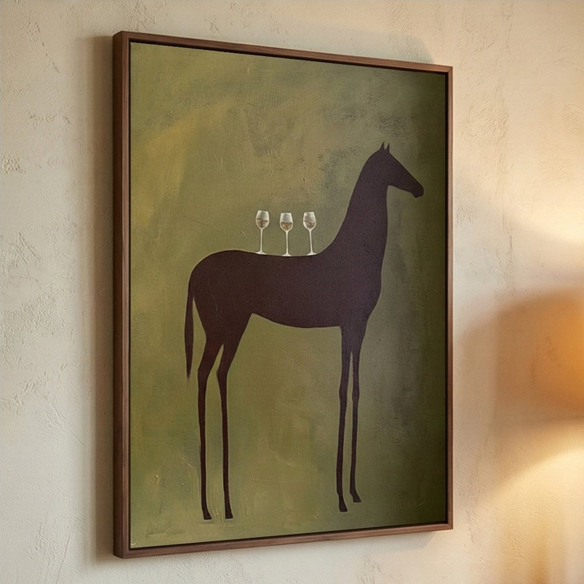 "Quiet Toast" - Modern Heavy Impasto Western Animal Artwork | Green Palette Knife Painting | Luxury Vertical Wall Art #PT 2659