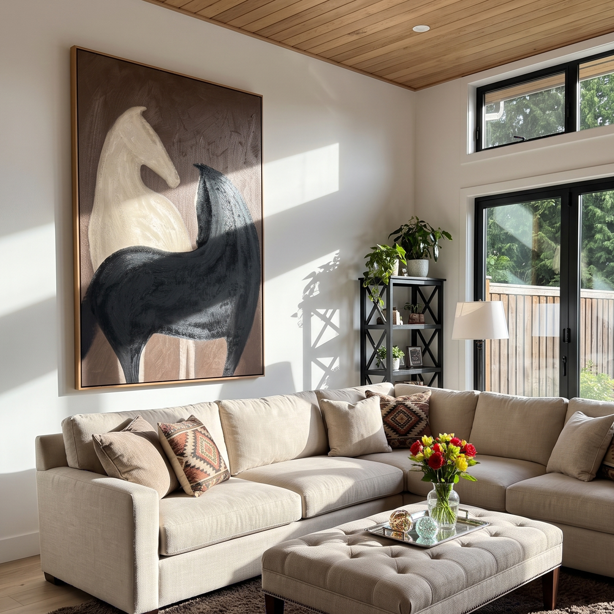"Dual Yin-Yang Horses Embrace" – Modern Heavy Impasto Minimal Equine Figurative | 3D Cocoa Brown & Cream Ivory Palette Knife Painting | Luxury Vertical Wall Art #AB 527