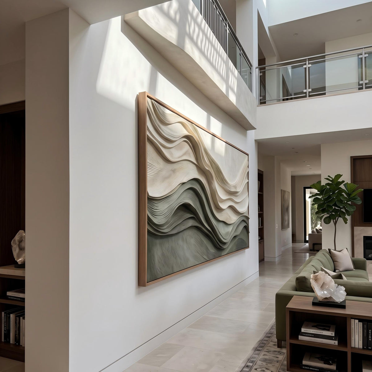 "Layered Wave Abstract" - Modern Heavy Impasto Ocean Wave Seascape | Beige Palette Knife Painting | Luxury Horizontal Wall Art #PT 2600