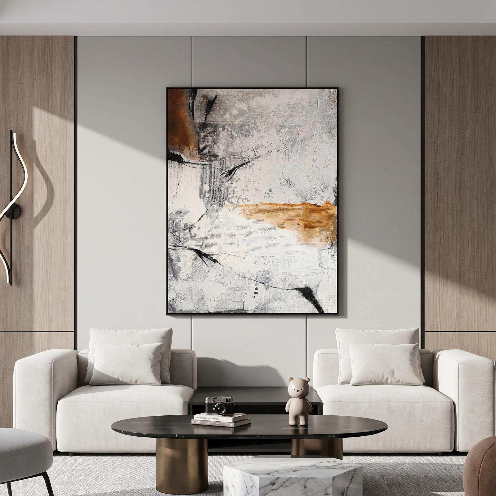 "Cracked Amber Neutral Texture Abstract" – Modern Heavy Impasto Wabi-Sabi Abstract Relief | 3D Ivory Ash & Burnt Bronze Palette Knife Painting | Luxury Vertical Wall Art #PT 574