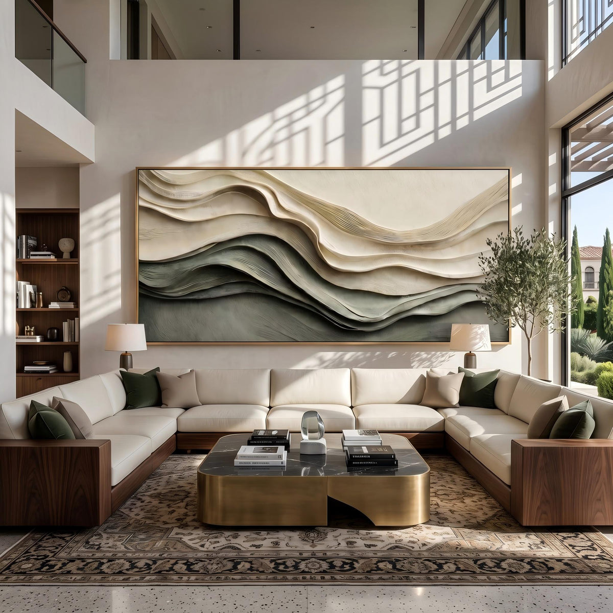 "Layered Wave Abstract" - Modern Heavy Impasto Ocean Wave Seascape | Beige Palette Knife Painting | Luxury Horizontal Wall Art #PT 2600