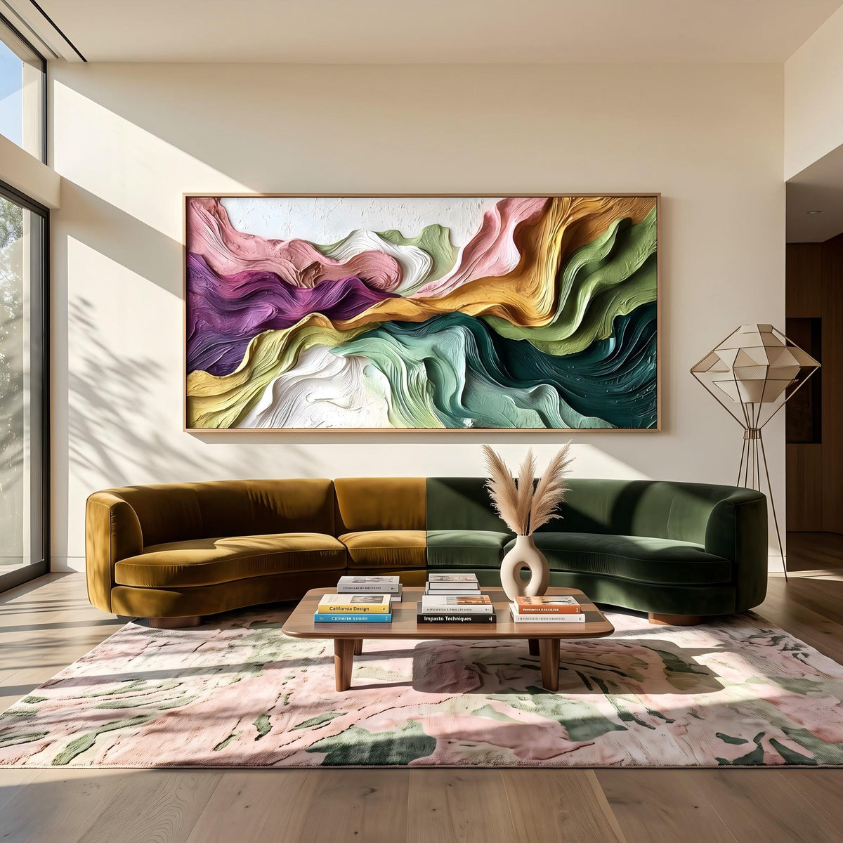 "Boho Flow Color Abstract" - Modern Heavy Impasto Abstract Artwork | Beige Palette Knife Painting | Luxury Horizontal Wall Art #PT 2605