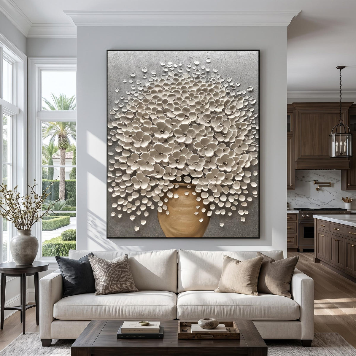 "Luxury 3D Blossom Wall" - Modern Heavy Impasto Floral Abstract | 3D Grey Palette Knife Painting | Luxury Vertical Wall Art #PT 2616