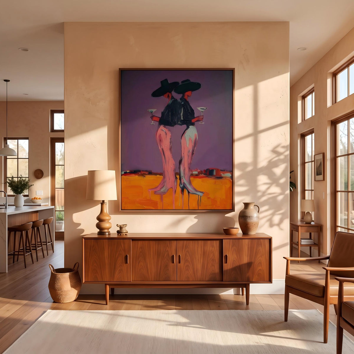 "Desert Cowgirl" - Modern Heavy Impasto Western Animal Artwork | Orange Palette Knife Painting | Luxury Vertical Wall Art #PT 2639