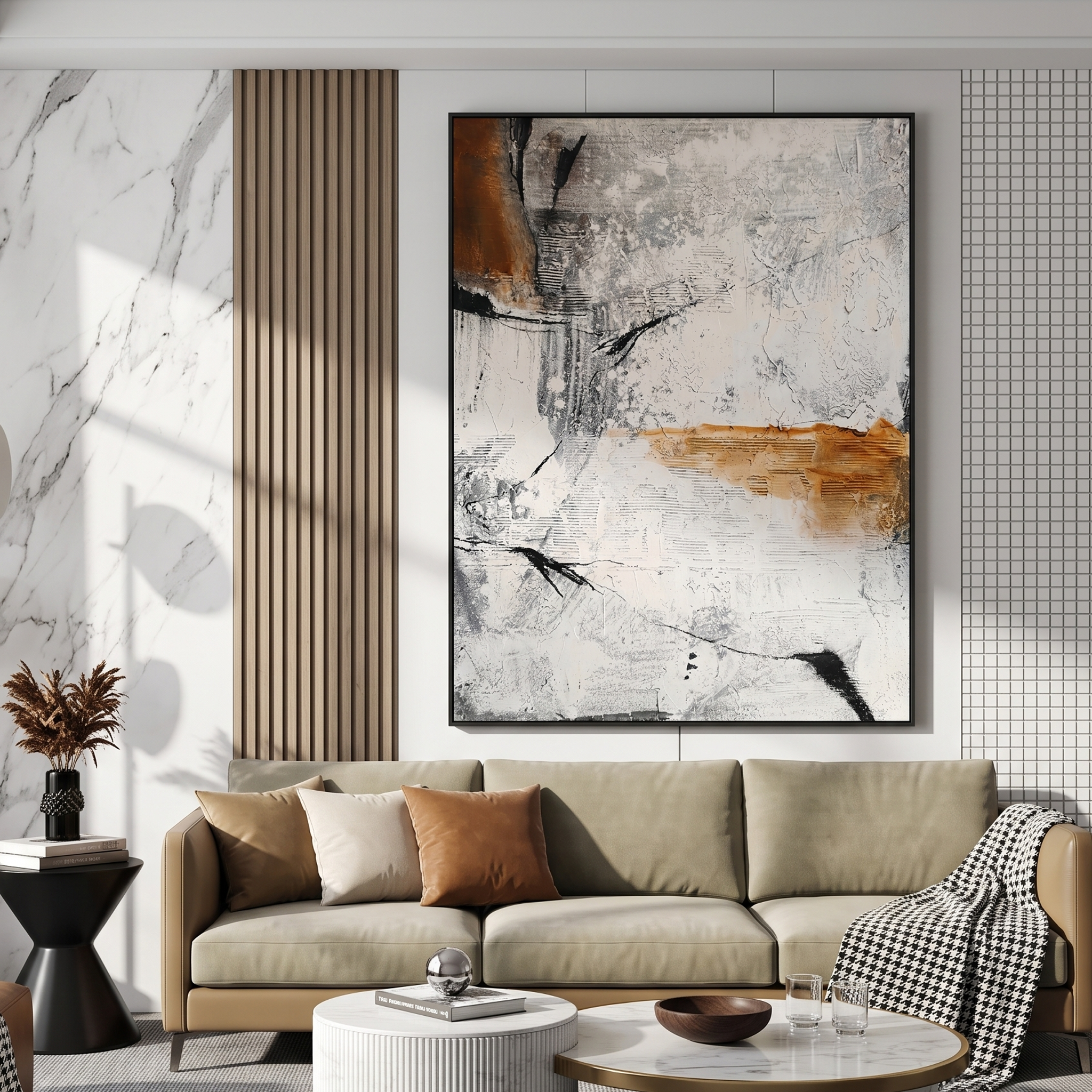 "Cracked Amber Neutral Texture Abstract" – Modern Heavy Impasto Wabi-Sabi Abstract Relief | 3D Ivory Ash & Burnt Bronze Palette Knife Painting | Luxury Vertical Wall Art #PT 574