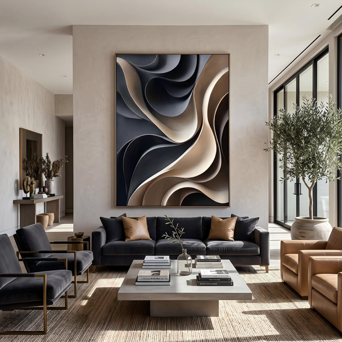 "Layered Wave" - Modern Heavy Impasto Ocean Wave Seascape | Beige Palette Knife Painting | Luxury Vertical Wall Art #PT 2630
