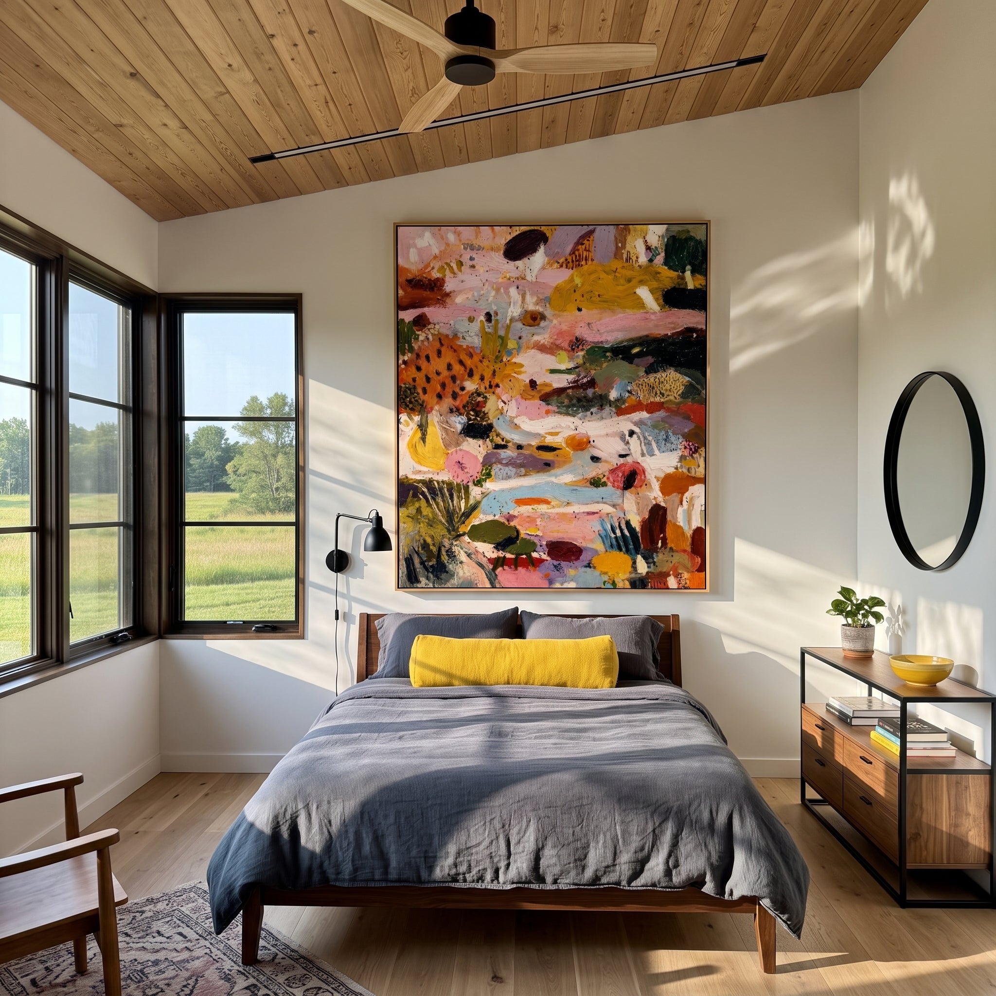 "Vibrant Wild Garden Abstract Chaos" – Modern Heavy Impasto Expressionist Floral Abstract | 3D Mustard Ochre & Blush Pink Palette Knife Painting | Luxury Vertical Wall Art #PT 572