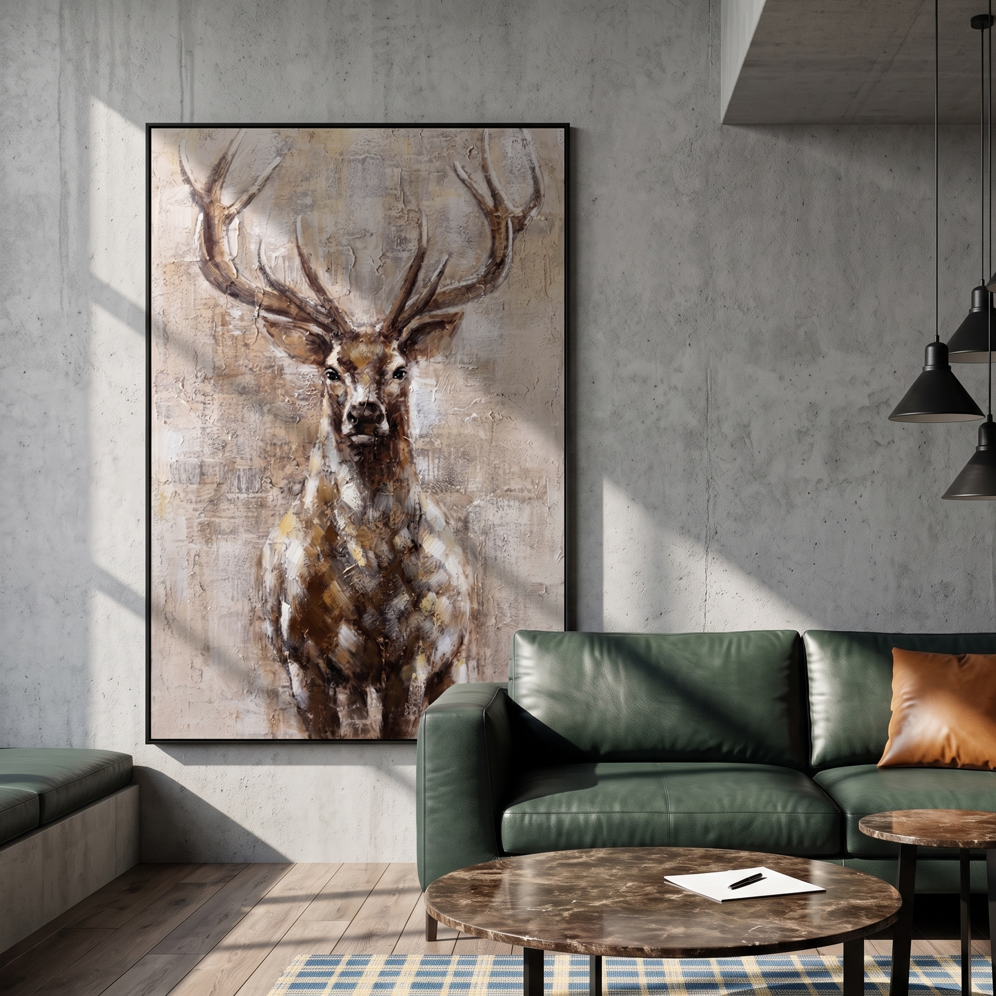 "Majestic Textured Stag Portrait" – Modern Heavy Impasto Wildlife Figurative | 3D Sepia Bronze & Warm Beige Palette Knife Painting | Luxury Vertical Wall Art #AN 152