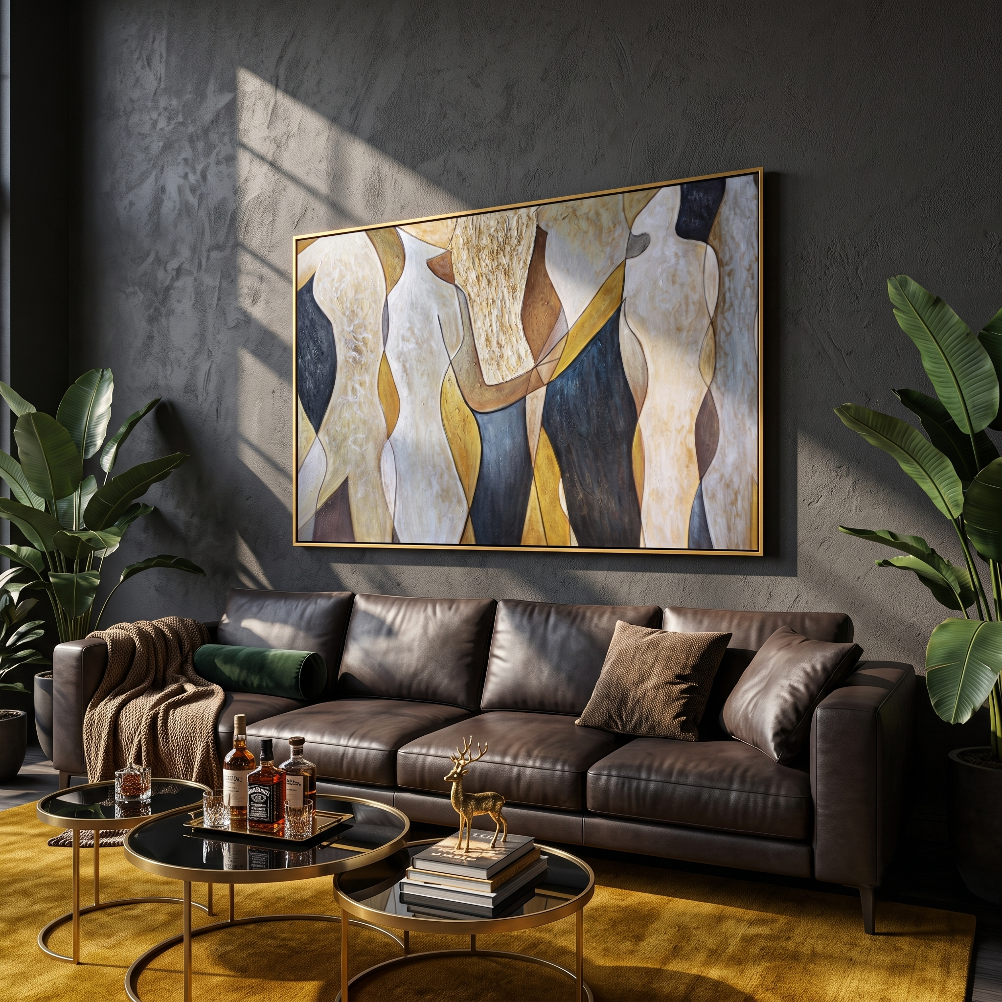 "Golden Veil Figures" - Modern Abstract Figurative Painting | Textured Neutral & Gold Canvas Wall Art | Luxury Horizontal Wall Art #PT 593