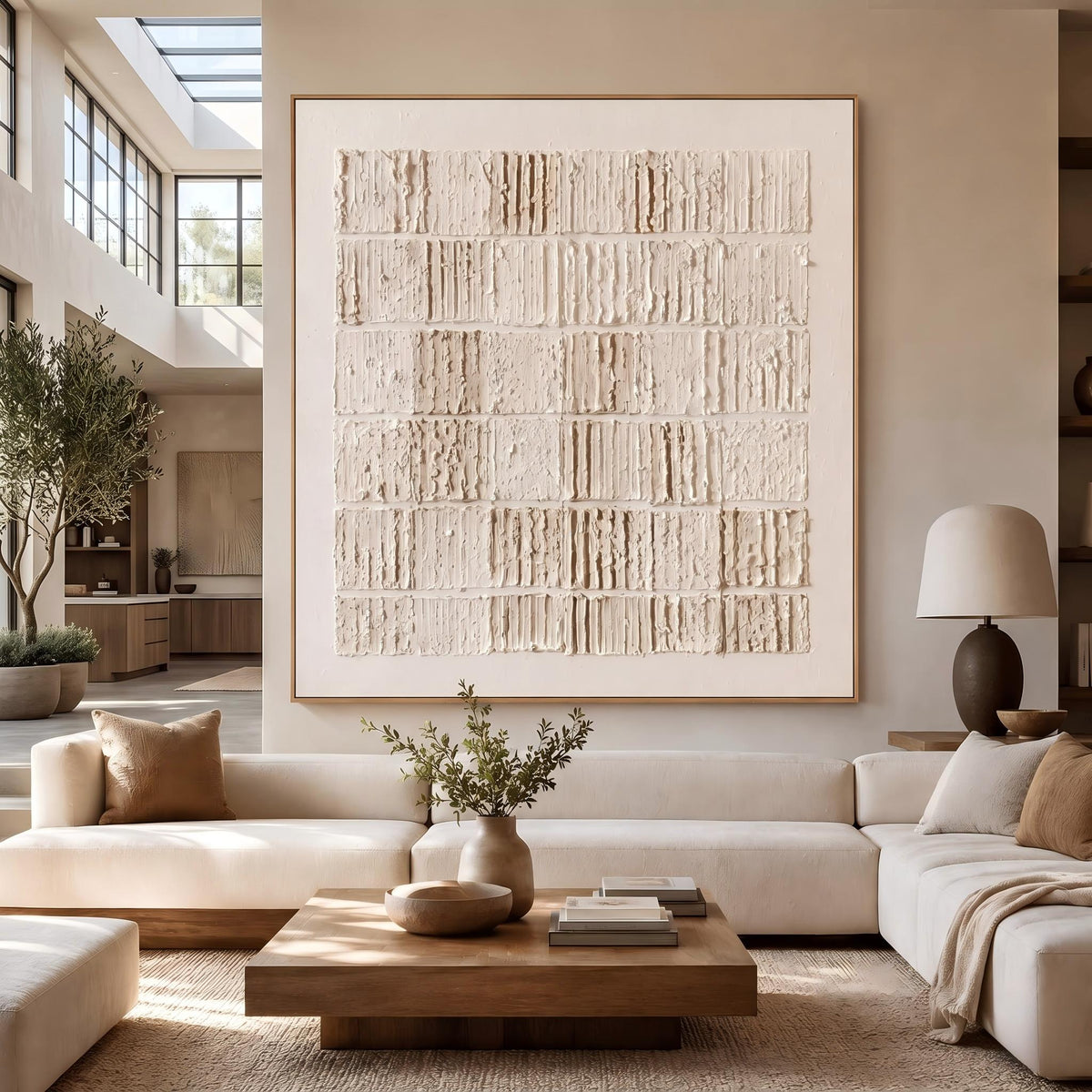"Cream Block Relief Abstract" - Modern Heavy Impasto Abstract Artwork | White Palette Knife Painting | Luxury Square Wall Art #PT 2623