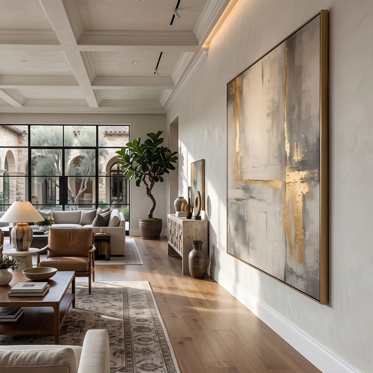 "Gold Foil Luxury" - Modern Heavy Impasto Abstract Artwork | Beige & White Palette Knife Painting | Luxury Vertical Wall Art #PT 2626