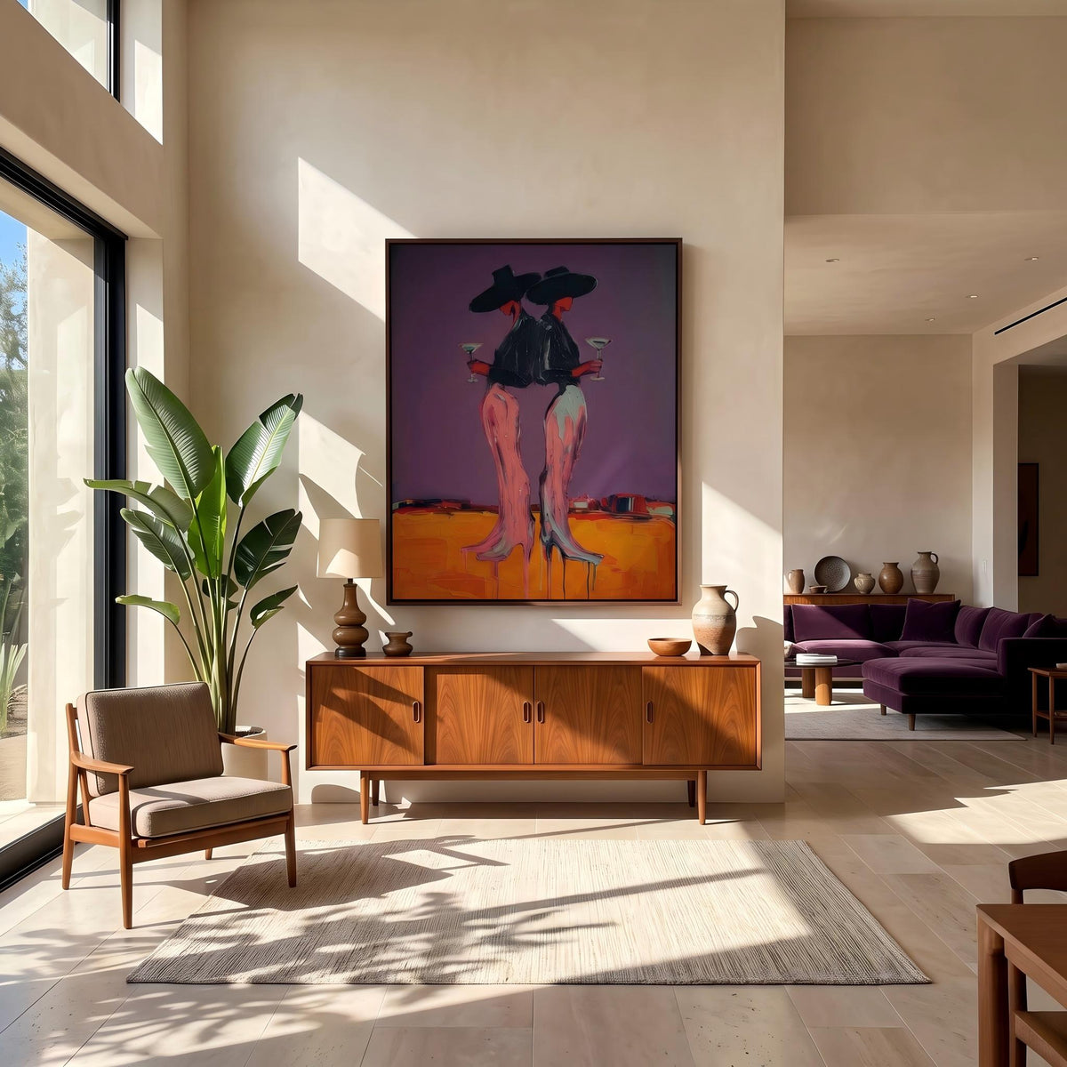 "Desert Cowgirl" - Modern Heavy Impasto Western Animal Artwork | Orange Palette Knife Painting | Luxury Vertical Wall Art #PT 2639