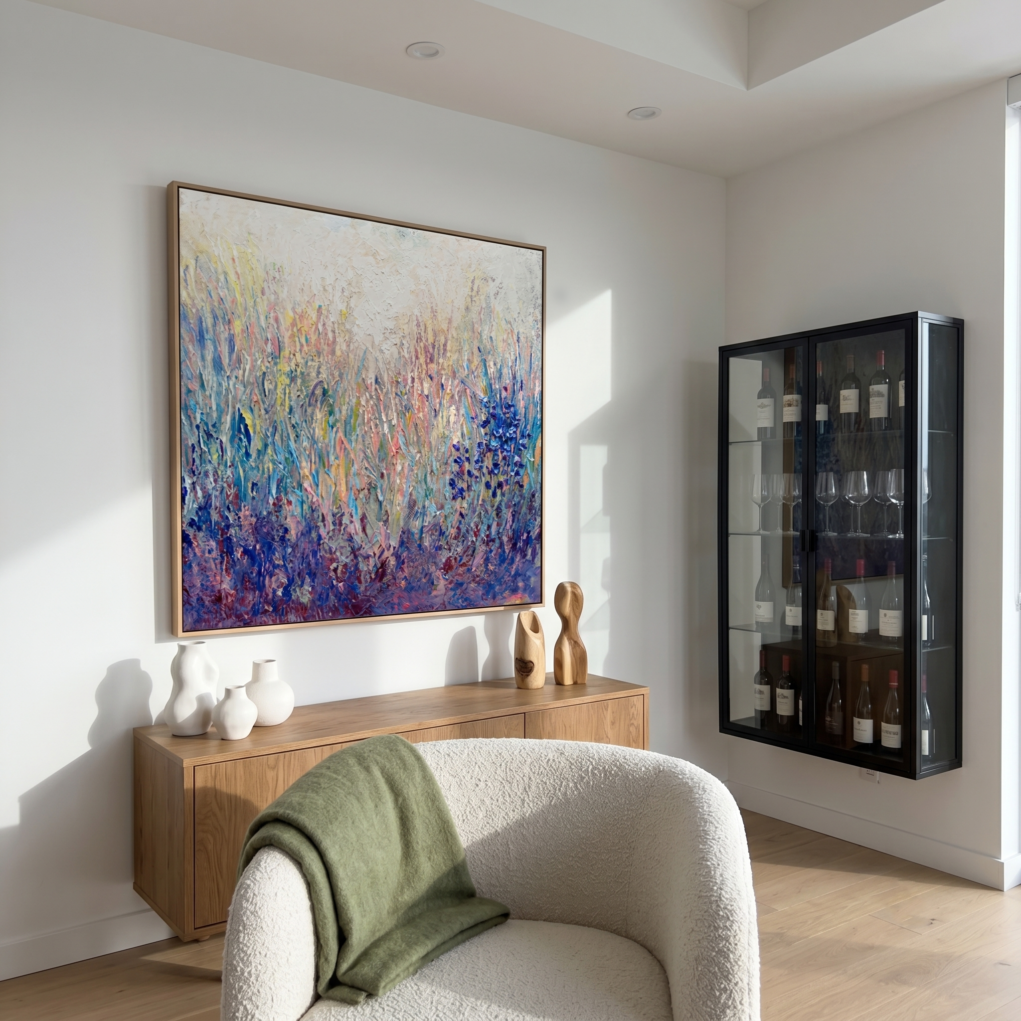 "Lavender Wildflower Meadow" - Modern Heavy Impasto Floral Abstract Landscape | 3D Violet Indigo & Soft Pastel Palette Knife Painting | Luxury Square Wall Art #PT 585