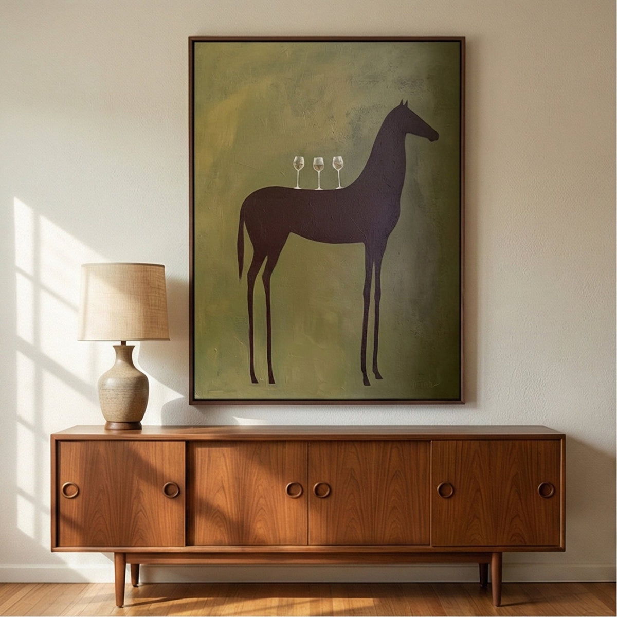 "Quiet Toast" - Modern Heavy Impasto Western Animal Artwork | Green Palette Knife Painting | Luxury Vertical Wall Art #PT 2659