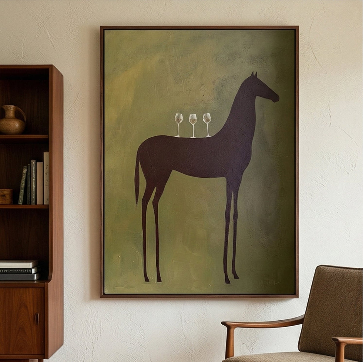 "Quiet Toast" - Modern Heavy Impasto Western Animal Artwork | Green Palette Knife Painting | Luxury Vertical Wall Art #PT 2659