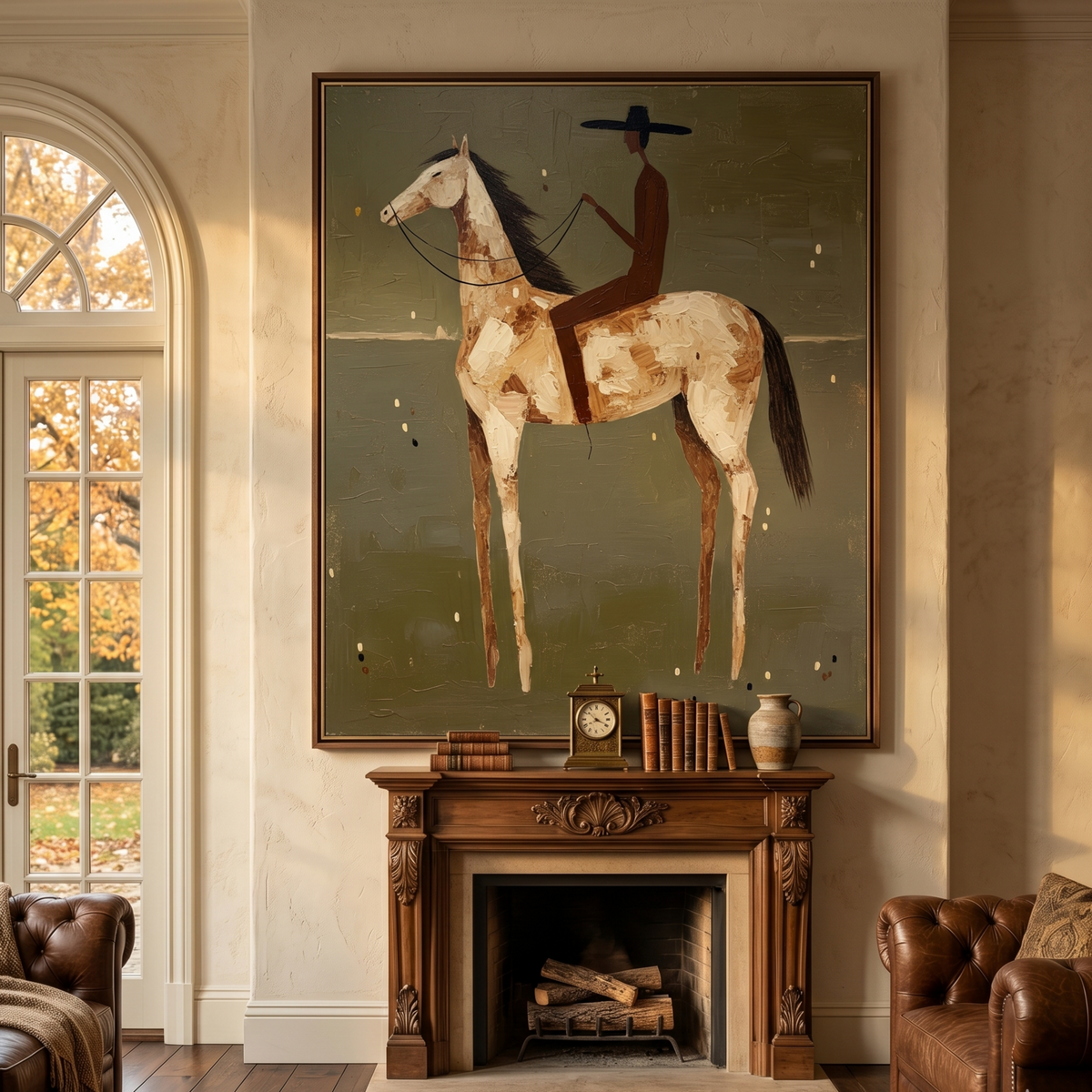 "Olive Solitude" - Modern Heavy Impasto Western Animal Artwork | Golden Palette Knife Painting | Luxury Vertical Wall Art #PT 2660