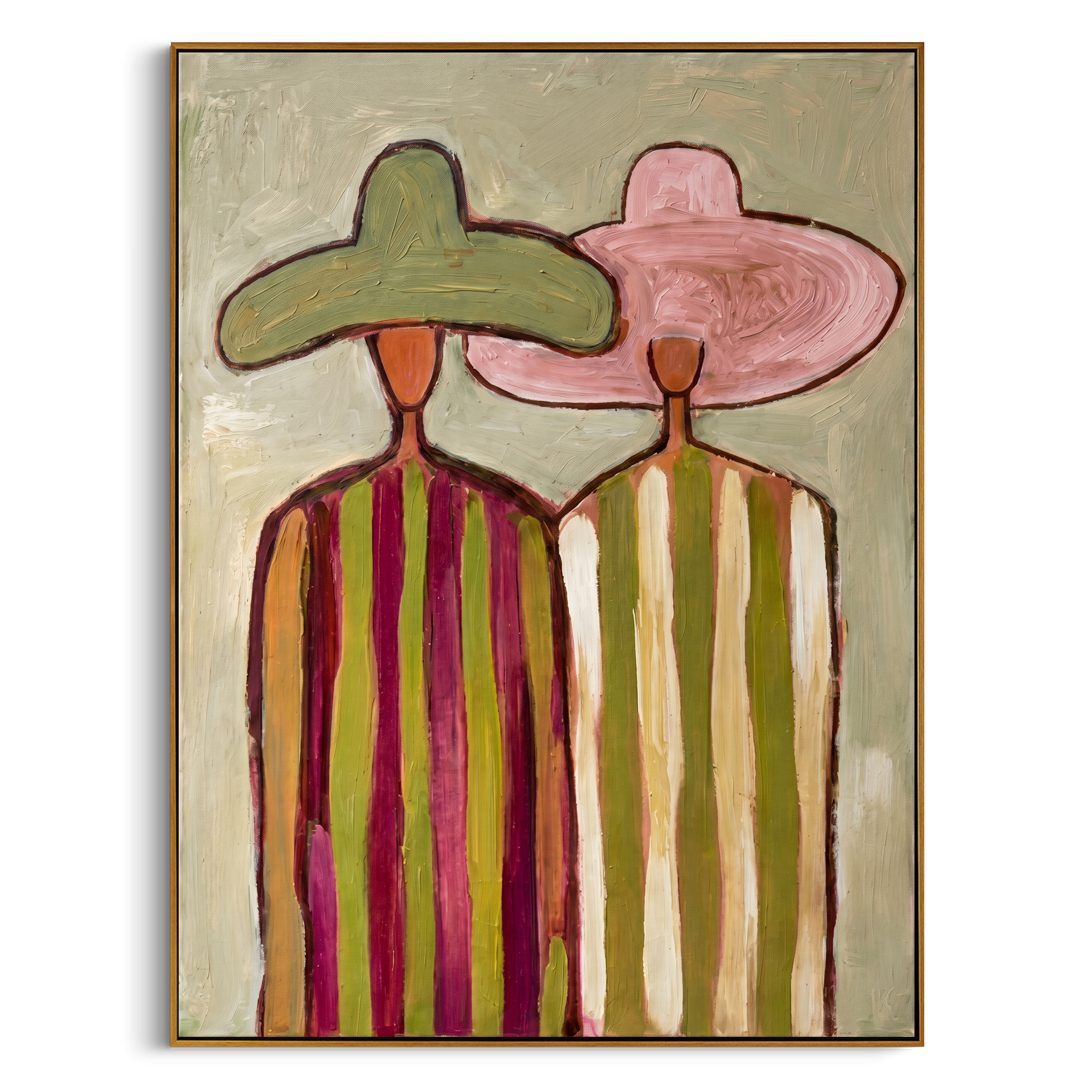 "The Striped Pair" – Modern Heavy Impasto Abstract Portrait | 3D Sage & Blush Palette Knife Painting | Luxury Vertical Wall Art #PE 514