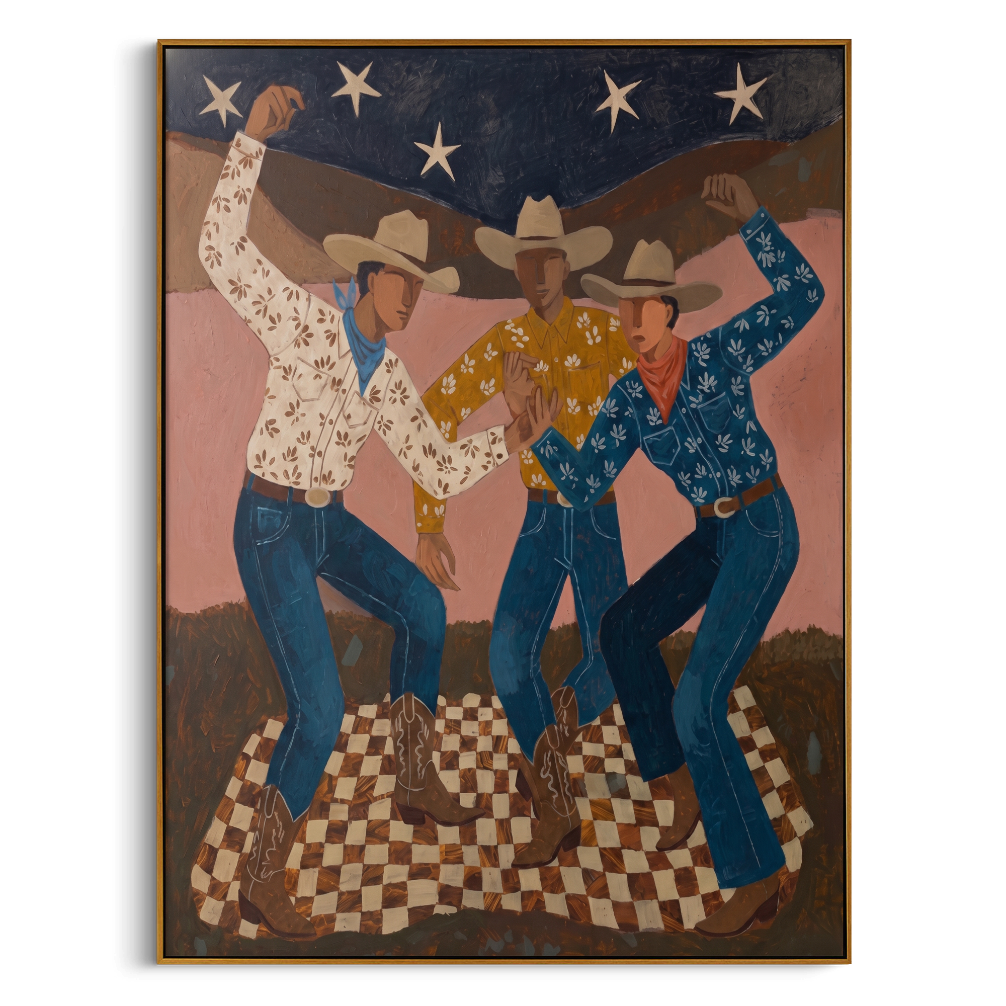 "Night Under the Stars" – Modern Folk Impasto Western Art | 3D Dusk & Denim Palette Knife Painting | Luxury Vertical Wall Art #PE 519