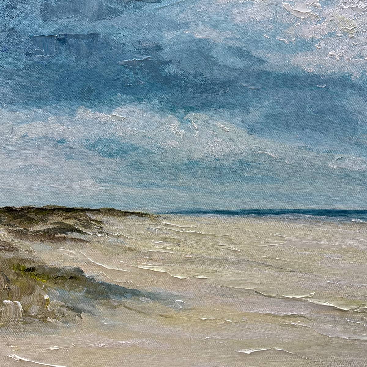 "Salty Horizon" – Panoramic Impressionist Coastal Oil Painting | Modern Minimalist Seascape Wall Art#LC109