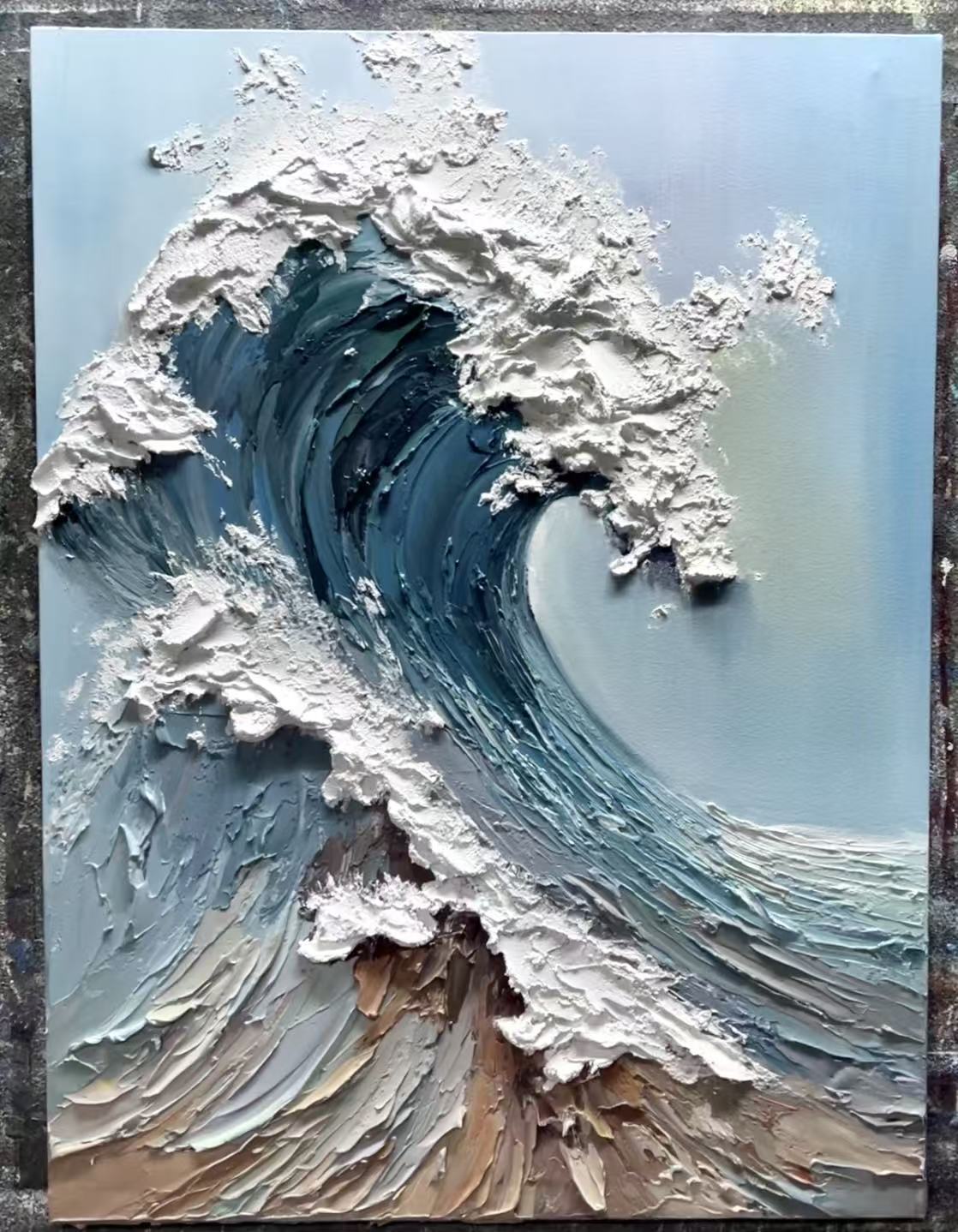 "The Great Surge" – 3D Sculptural Heavy Impasto Wave Painting | Luxury Coastal Mansion Statement Wall Art#PT 140