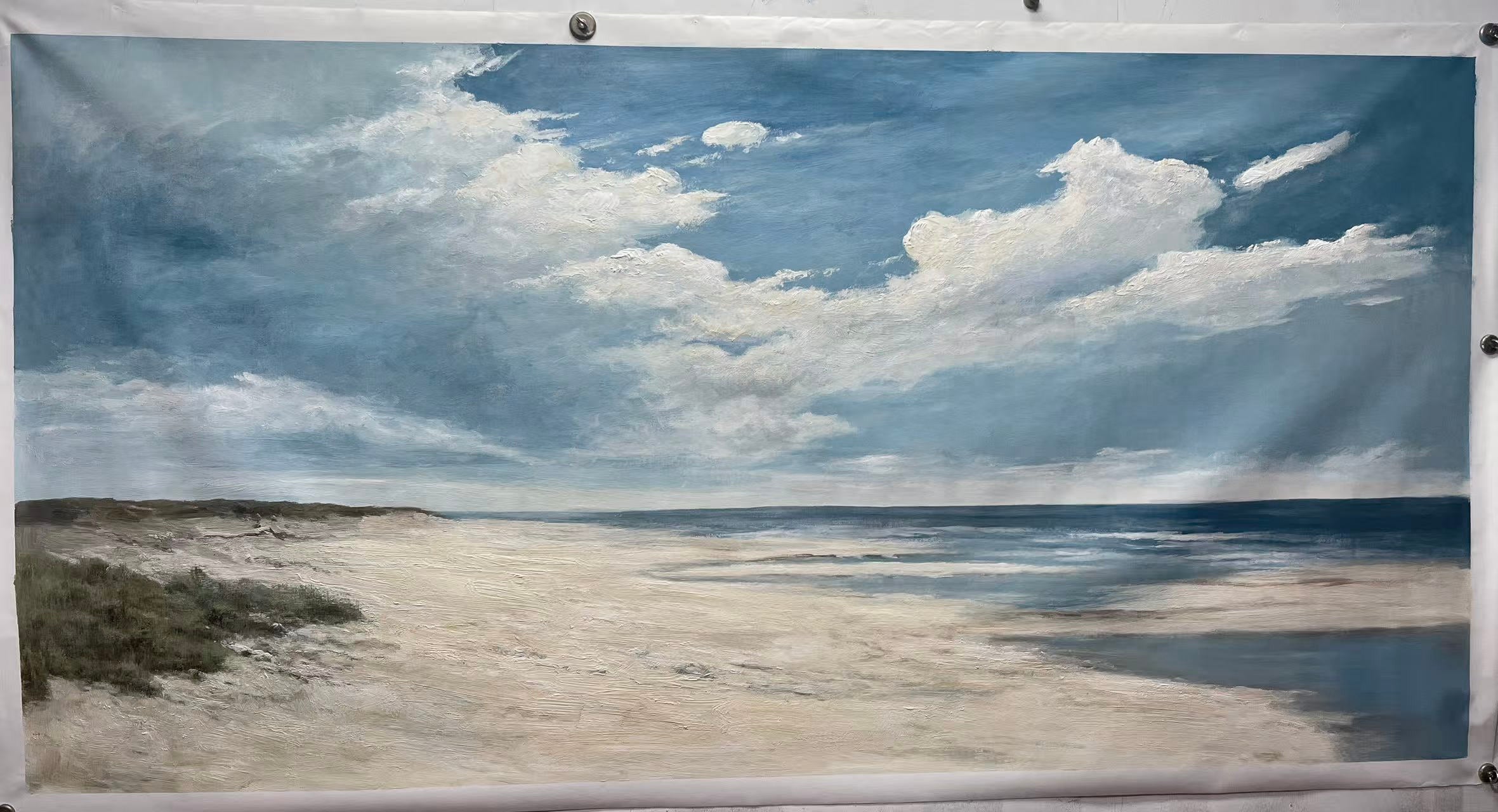 "Salty Horizon" – Panoramic Impressionist Coastal Oil Painting | Modern Minimalist Seascape Wall Art#LC109